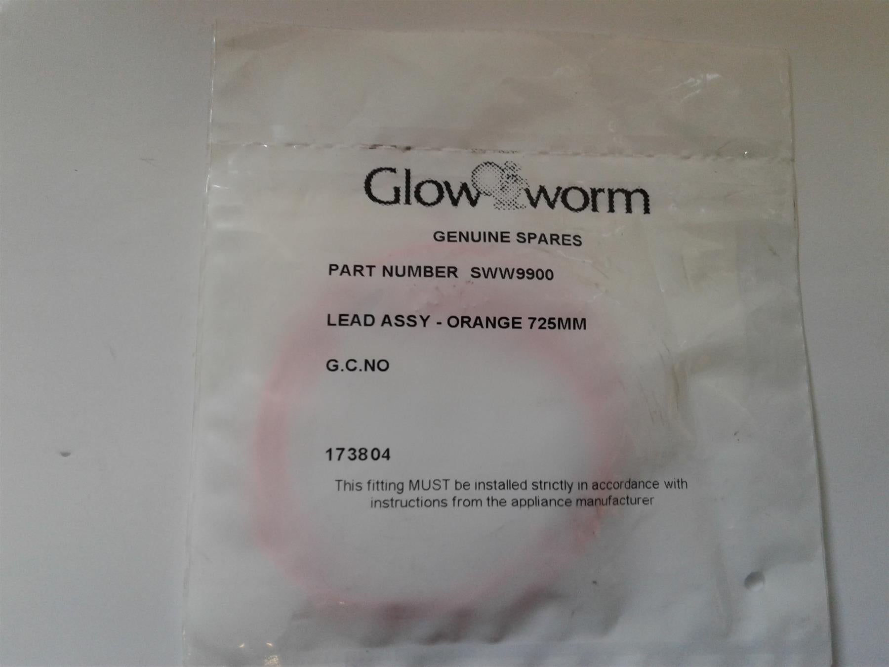 NEW Glowworm Glow Worm Sww9900 Lead ASSY ORANGE 725MM