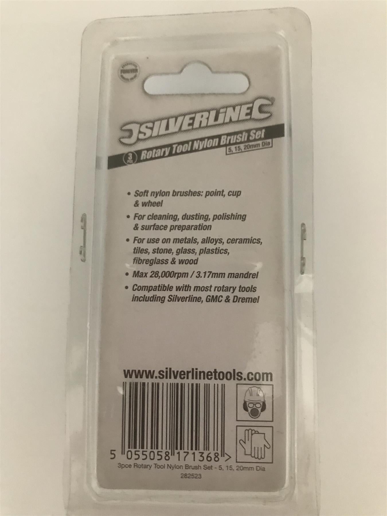 Silverline 3pc Rotary Tool Nylon Brush Set 5, 15, 20mm Dia.  282523