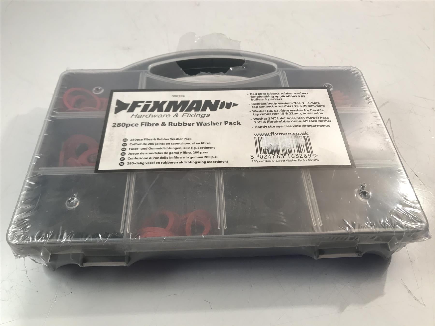 Fixman 386124 Assorted Fibre & Rubber Plumbing Washers 280 Piece Set