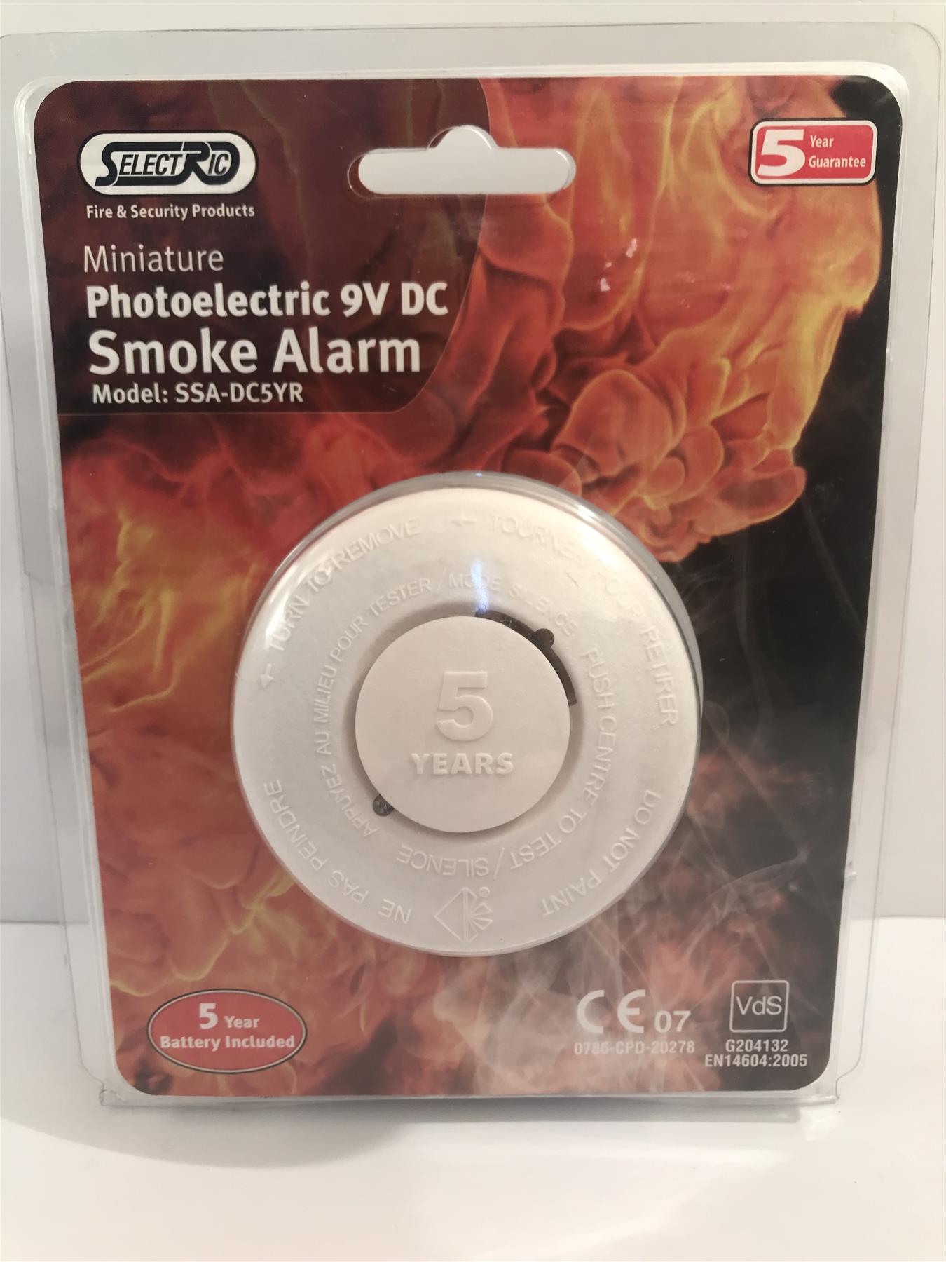 Selectric Miniature Photoelectric 9V DC Smoke Alarm  SSA-DC5YR