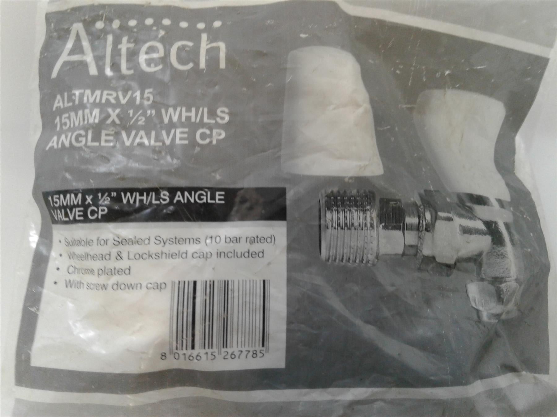 NEW Altechnic ALTMRV15 Wheelhead Angled Radiator Valve & Lockshield 15mm X 1/2"