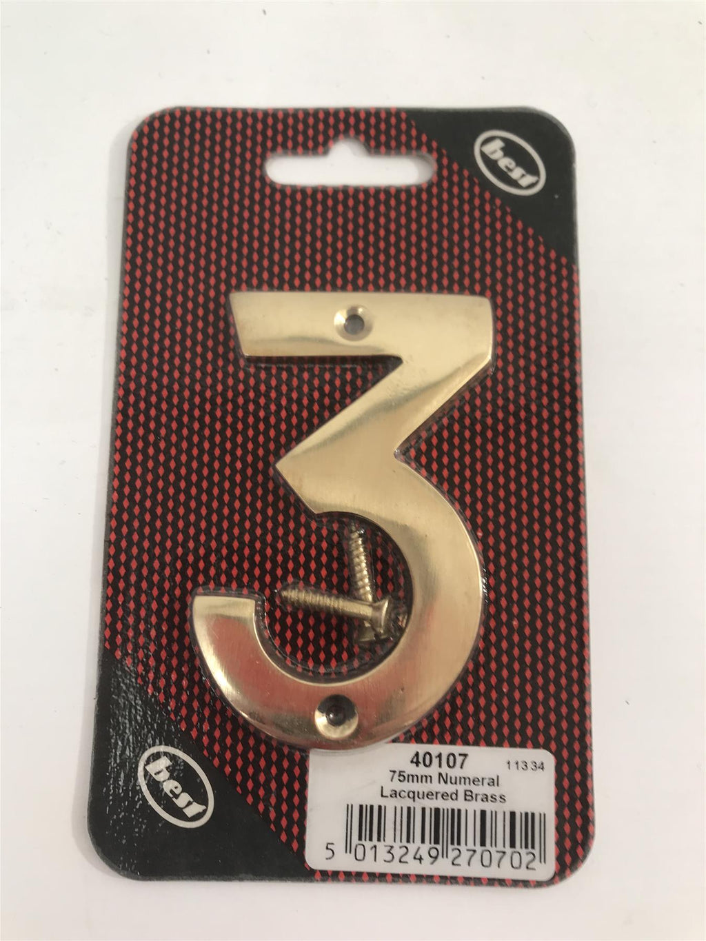 Best 75mm 3" Lacquered Brass No.3  with screws  -   40107