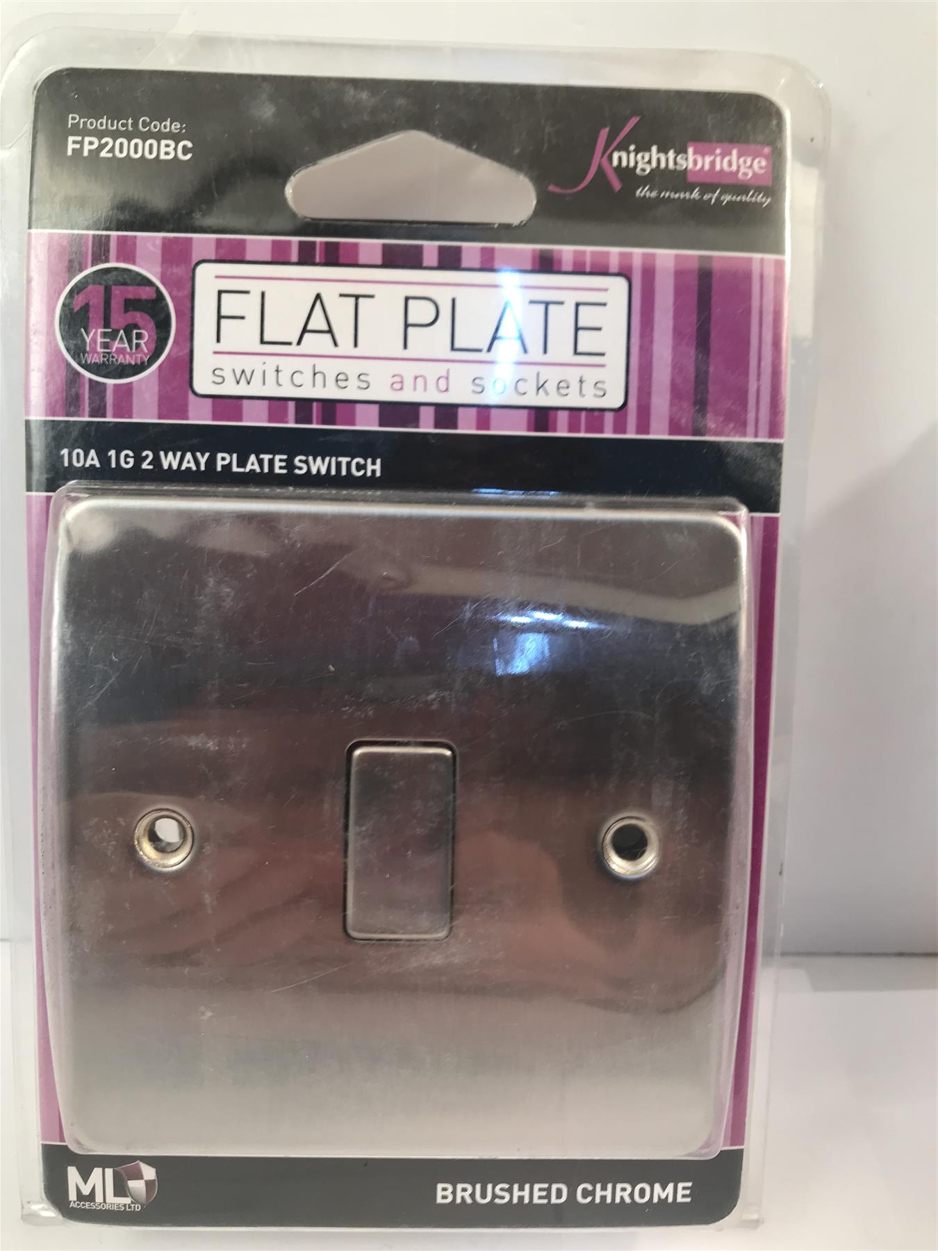 Knightsbridge Brushed Chrome 10a 2 Way Plate Switch FP2000BC