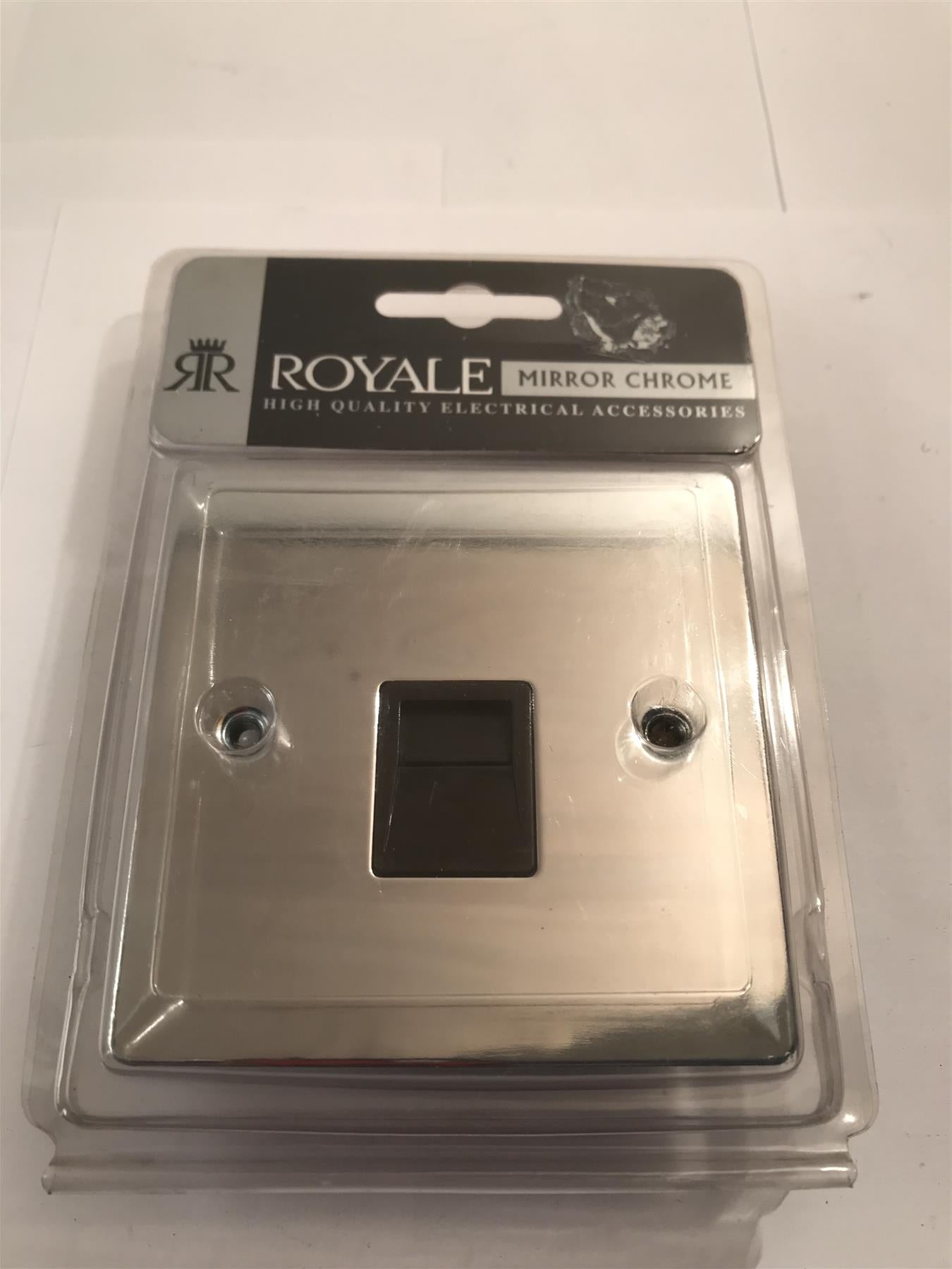 Royale Flat Plate Telephone Master Socket Polished Chrome Black Insert YSCP12