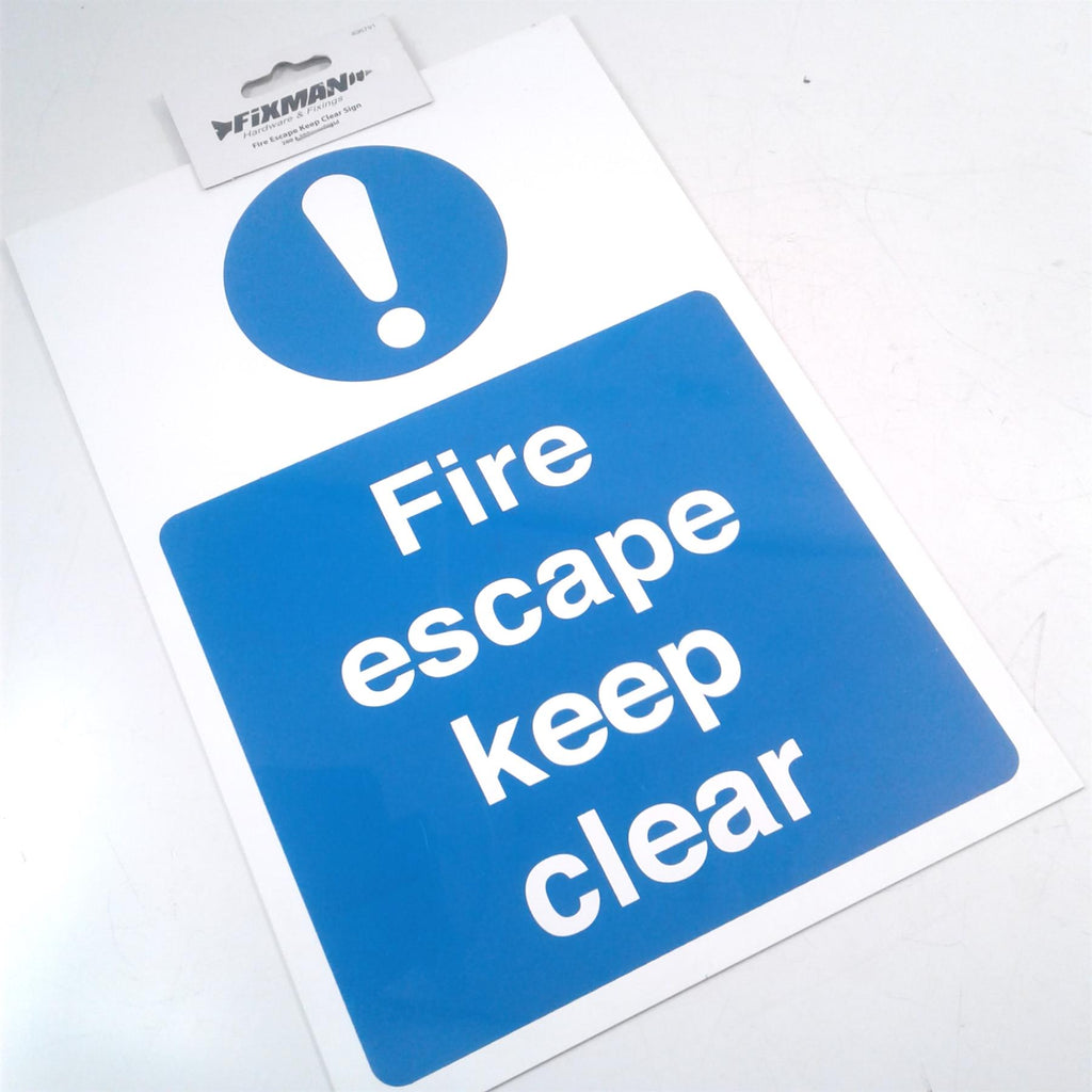 Fixman Fire Escape Keep Clear Rigid Sign 200 x 300mm 896791