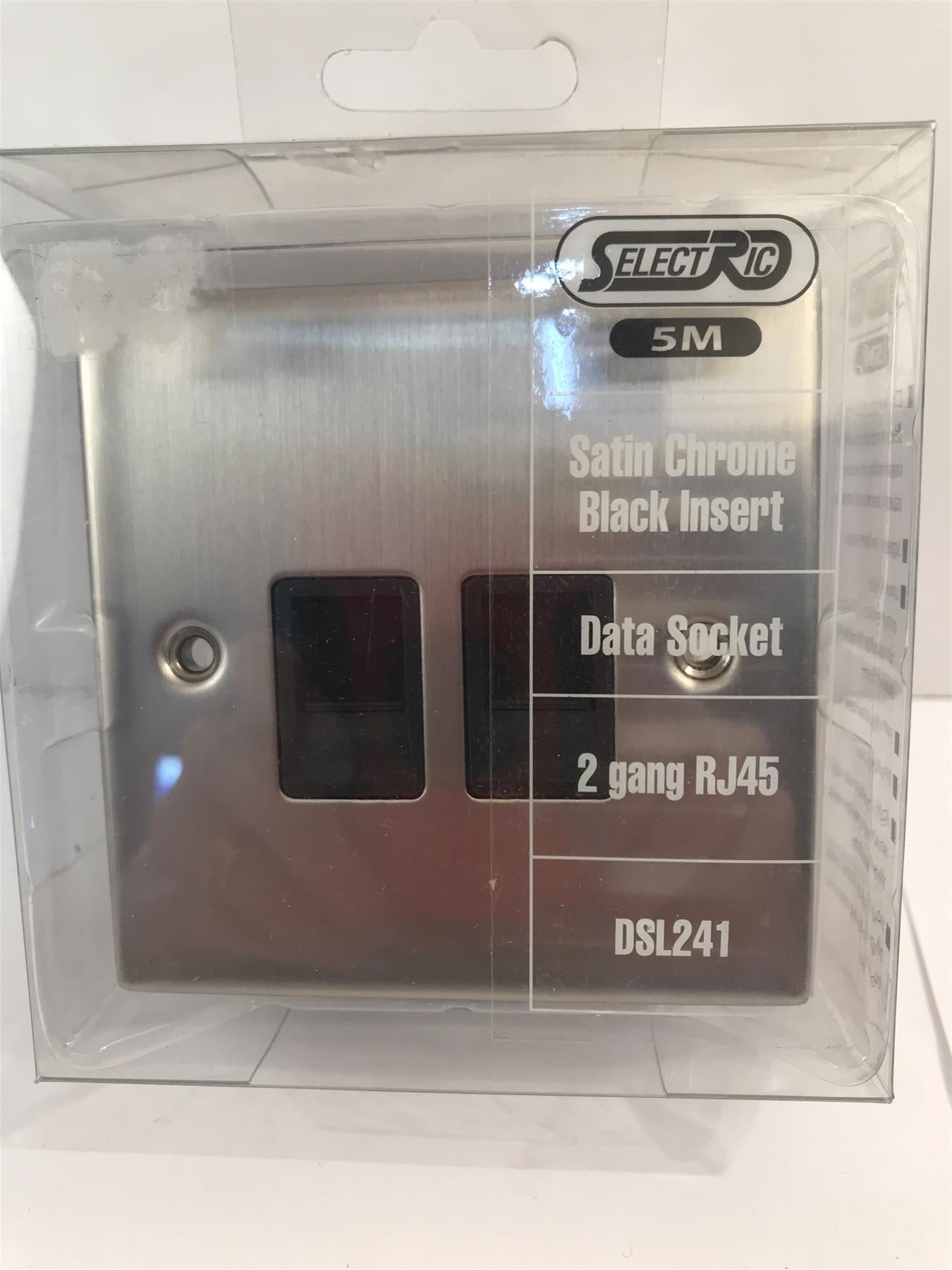 Slectric 5M Satin Chrome Data Socket 2 gang RJ45  DSL241