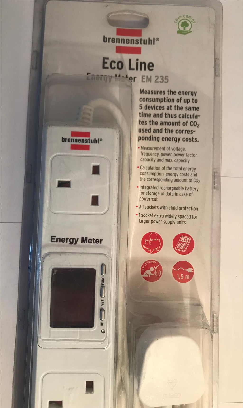 Brennenstuhl  Eco-Line, 5-way extension Lead with Energy Meter EM235  1155403015