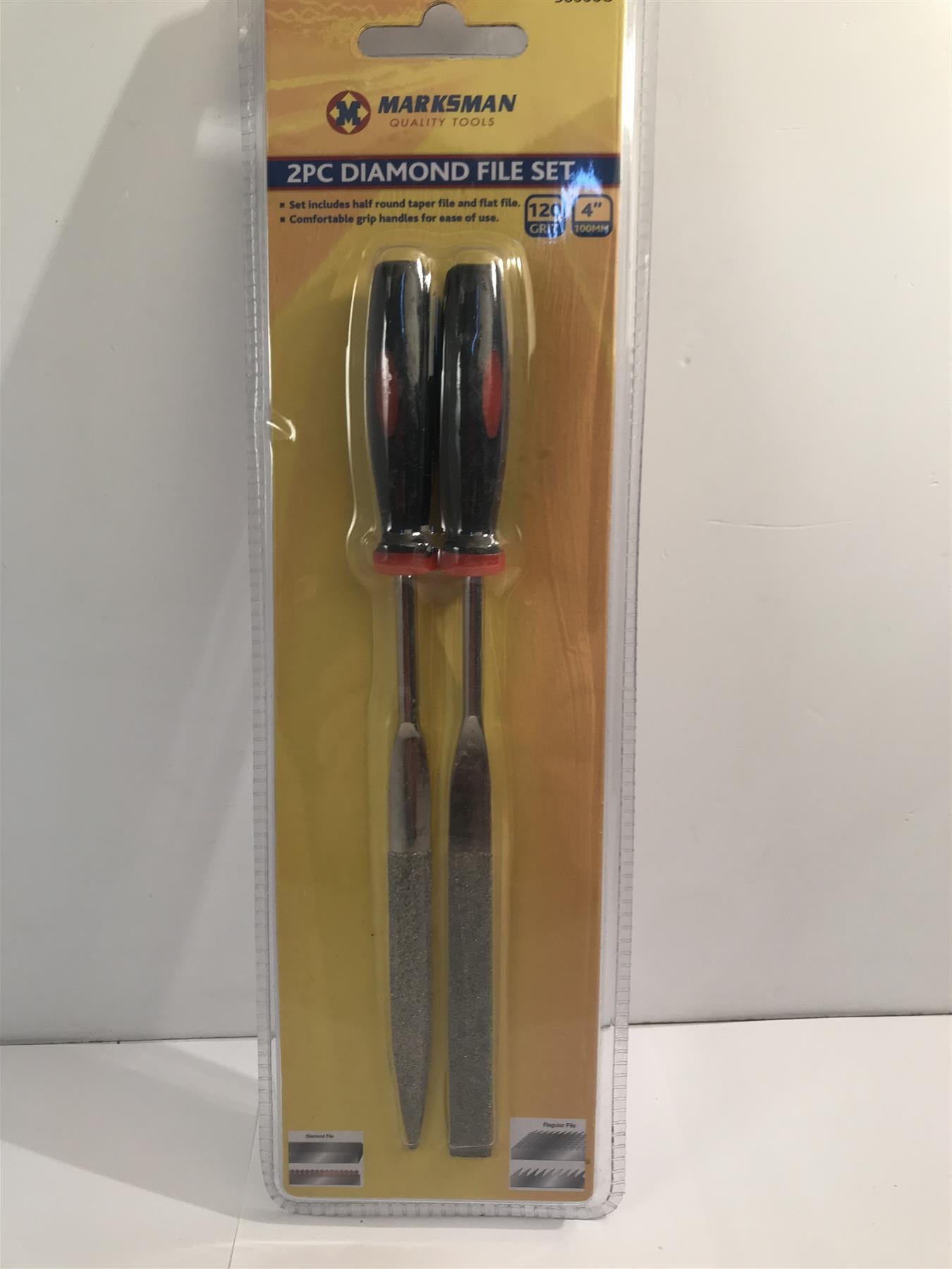 2pc Diamond File Set 120mm Needle Half Round Tapered & Flat Stone Metal