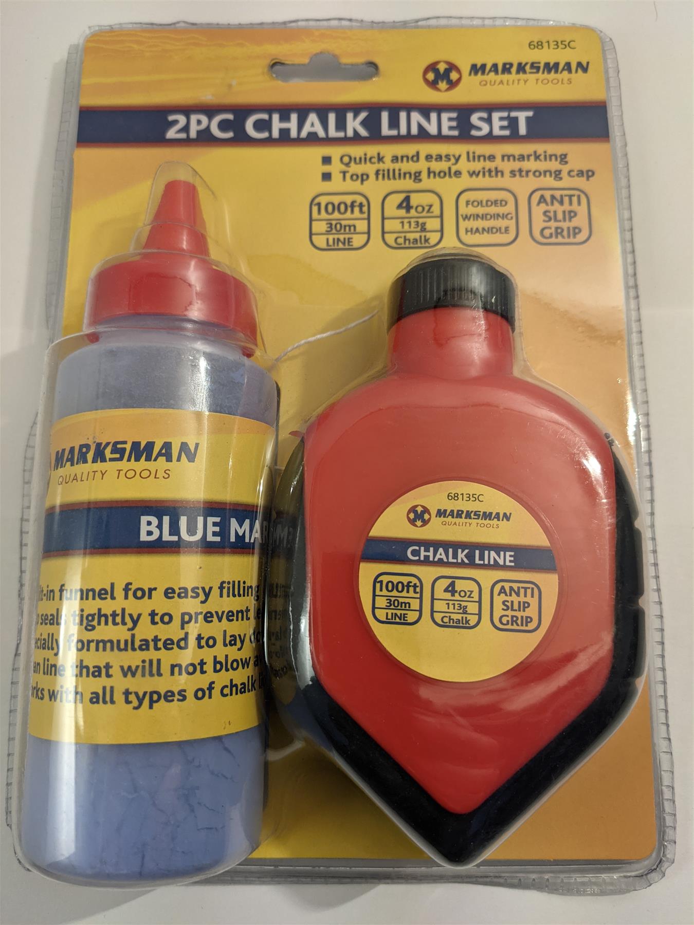 2pc Builders Chalk String Line Kit Reel Set 30m (100ft) 4oz Blue Chalk Marke