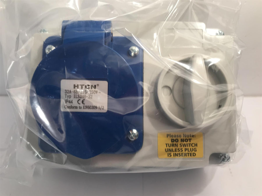 32 Amp 3 Pin Interlock Socket Switch 2P+E 220-250V Waterproof IP44