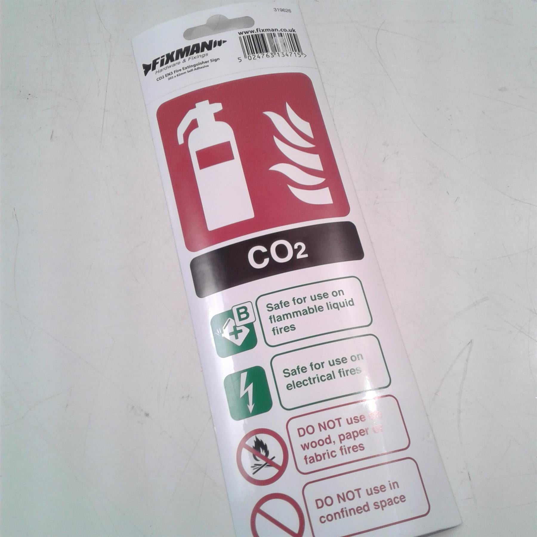 CO2 EN3 Fire Extinguisher Sign 202 x 82mm Self Adhesive