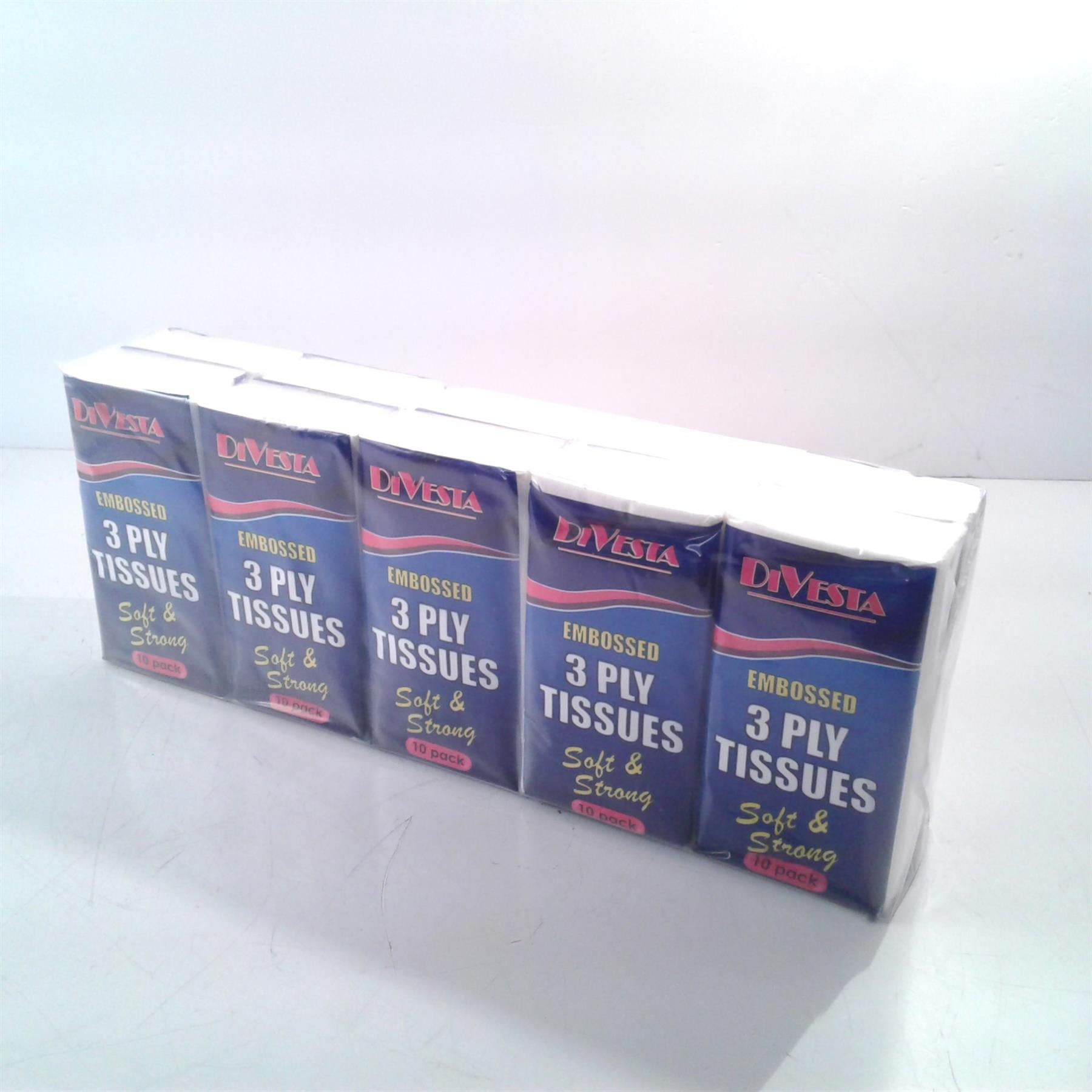 10 Pack Embossed Pocket Tissues 3 Ply Soft & Strong