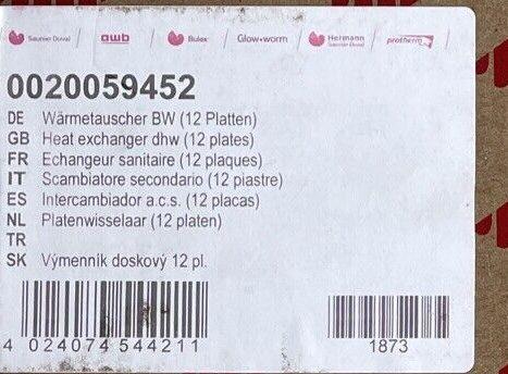 GLOWWORM CXI PLATE HEAT EXCHANGER DHW 12 PLATE 0020059452