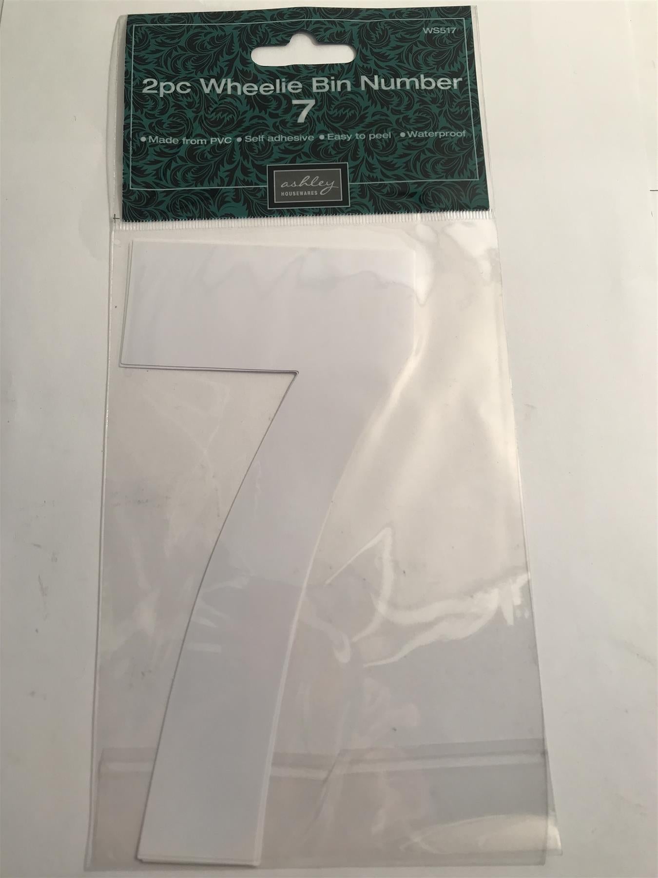 Ashley 2 Pack White Self Adhesive Wheelie Bin Sticker Number 7  BB-WS517