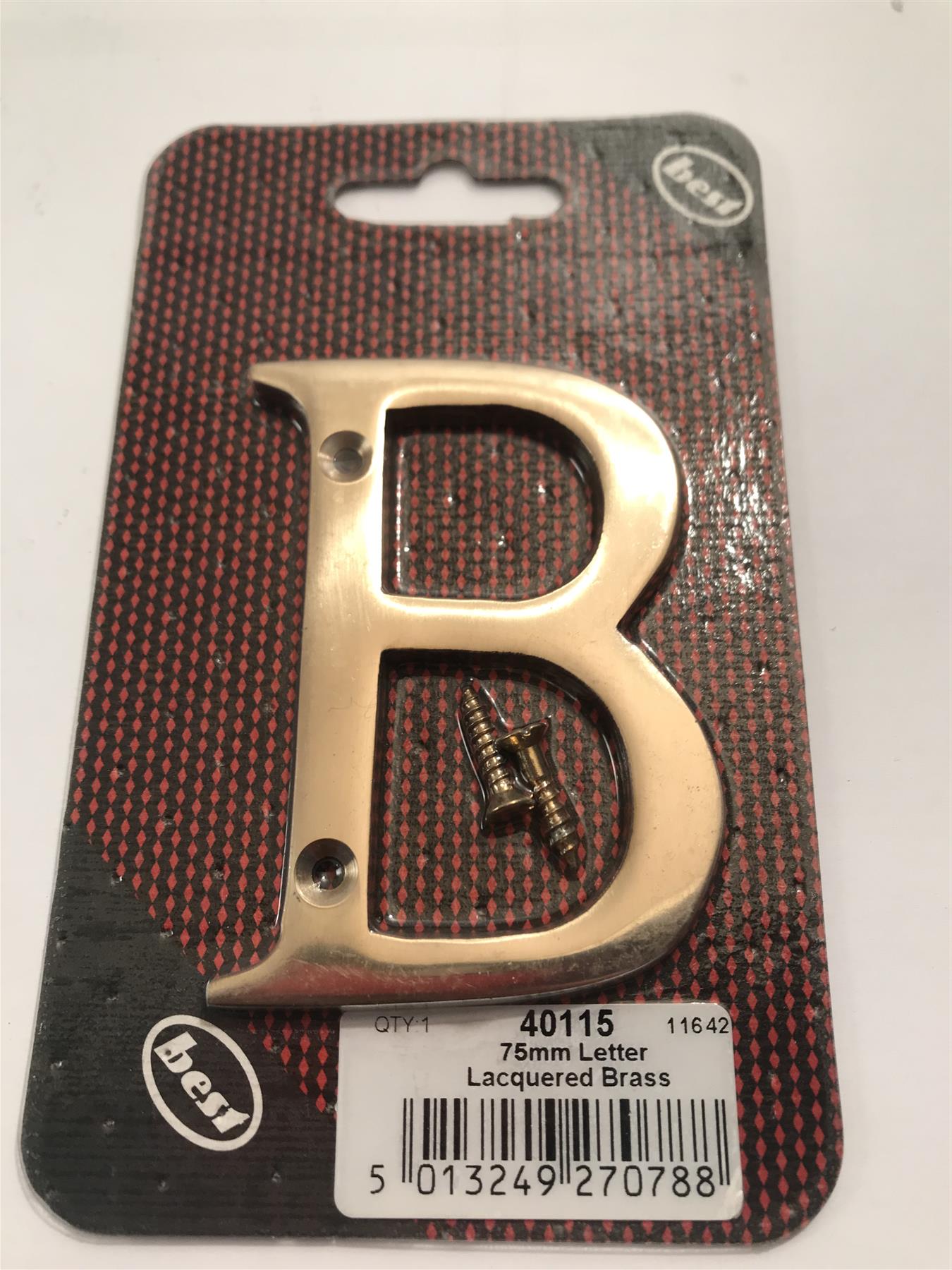 75mm 3"  Lacquered Brass Letter B  -  40115