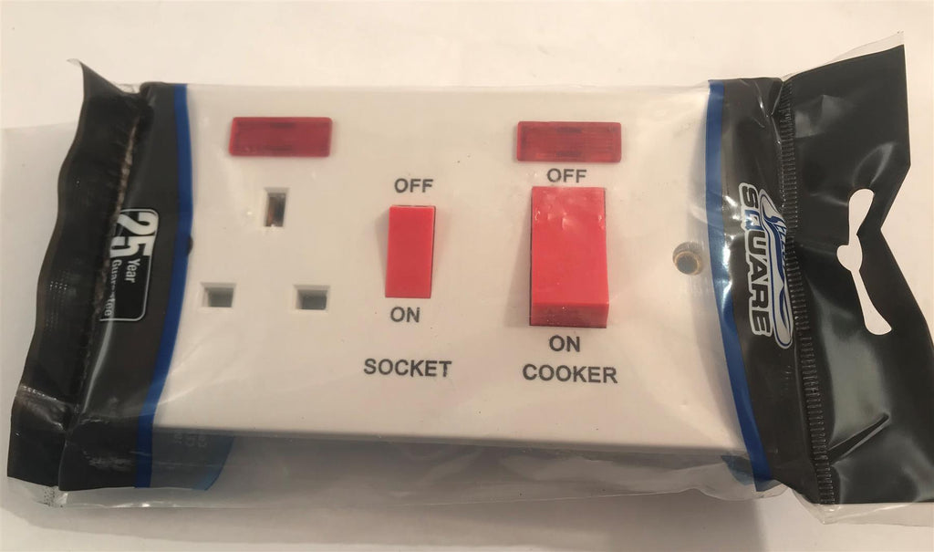 Selectric Square 45 Amp Cooker Unit 13amp switched socket & Neons  LG953N