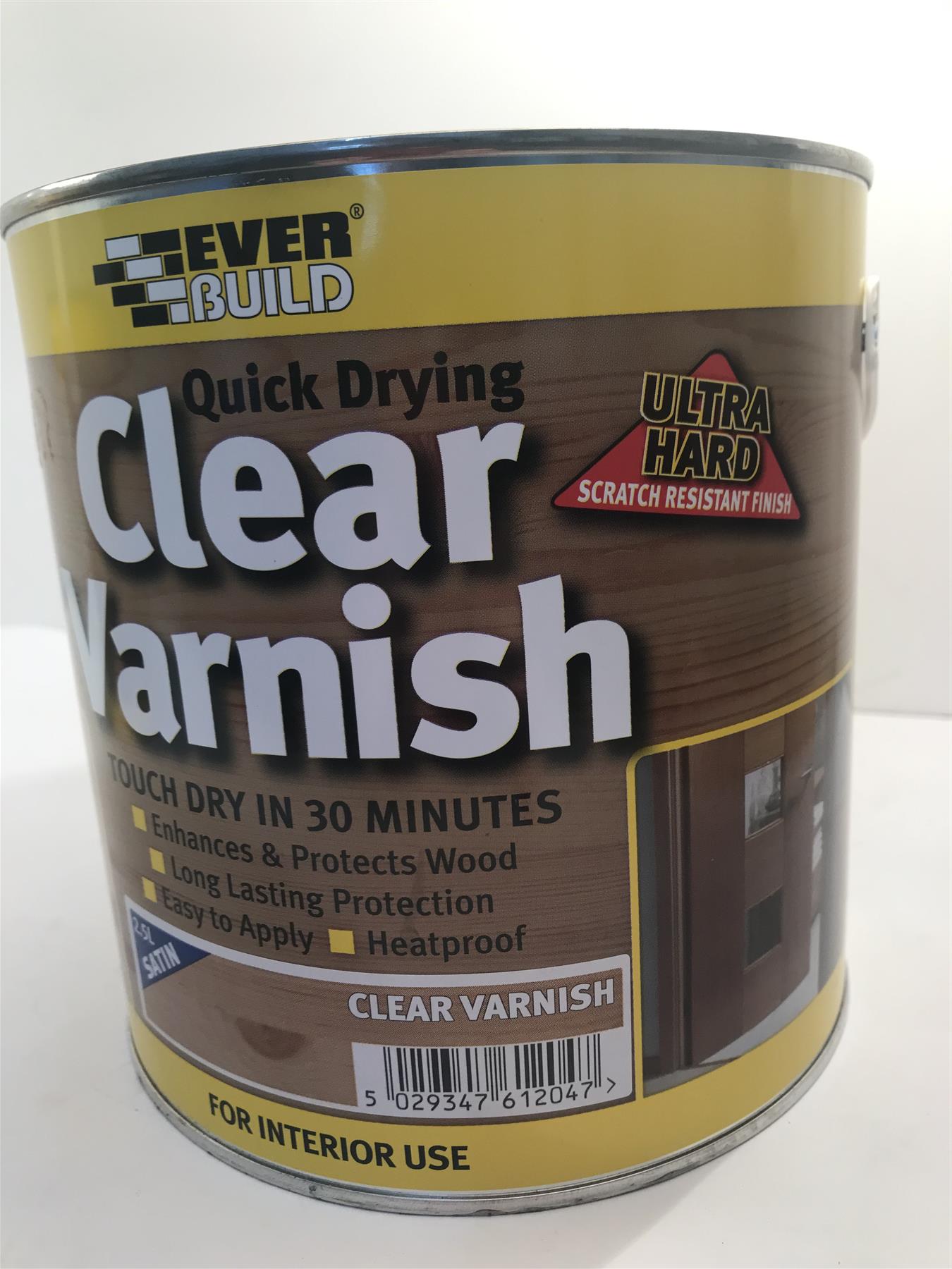 EVERBUILD QUICK DRYING CLEAR SATIN VARNISH 2.5 LITRE