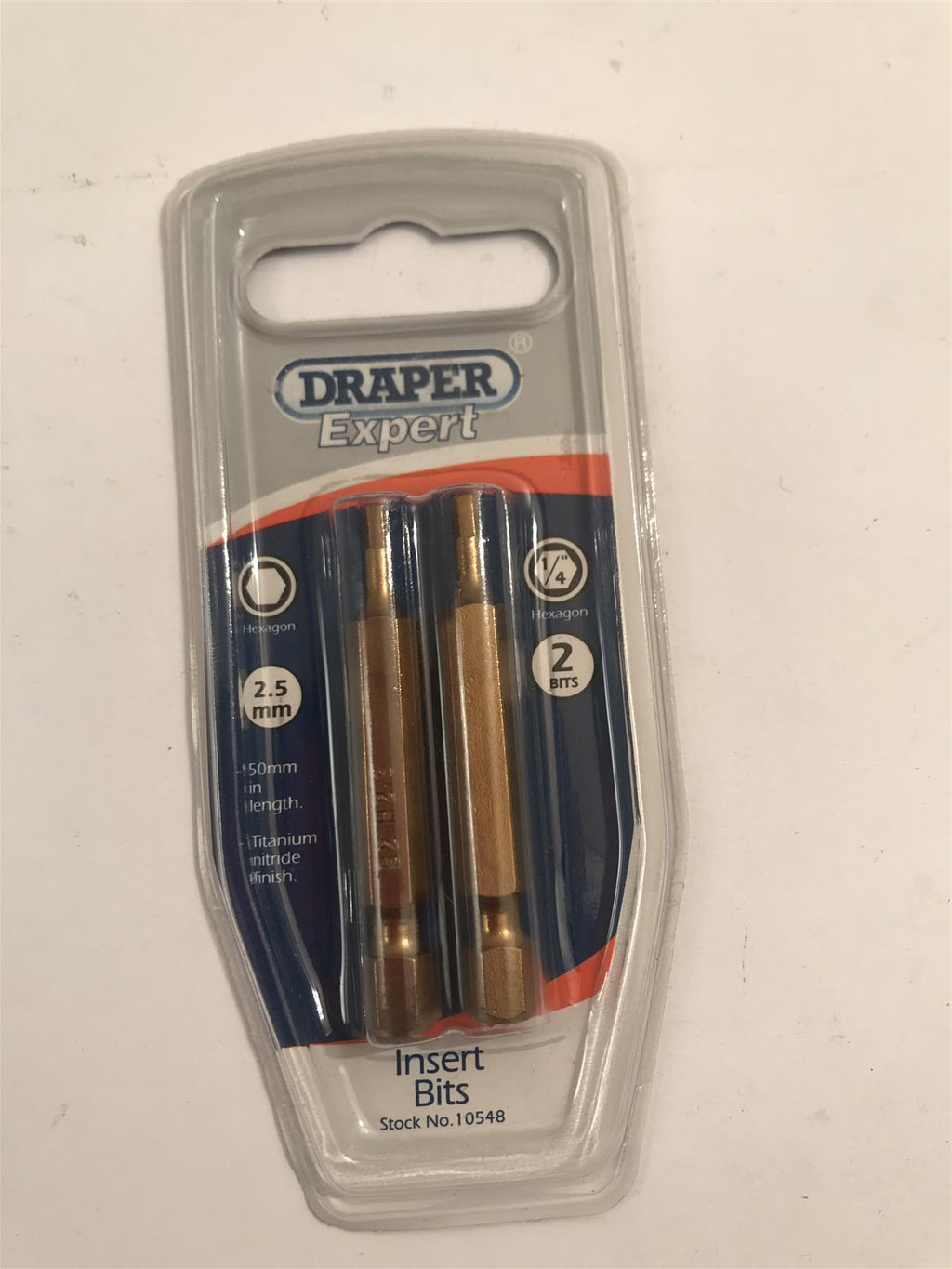 Draper Expert 1/4"  2.5mm Hexagon Insert Bits 50mm Long (2 Pack) 10548