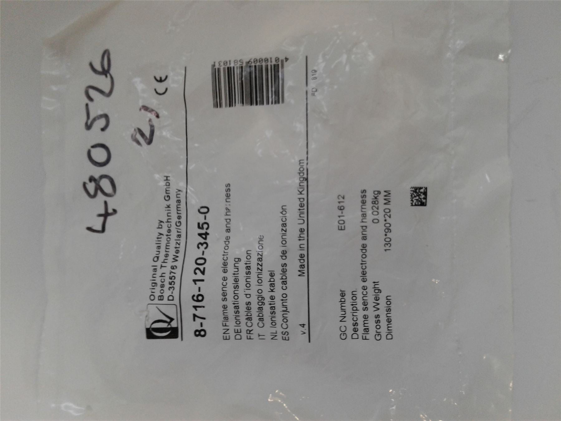 NEW WORCESTER 87161203450 FLAME SENSOR C/W HARNESS