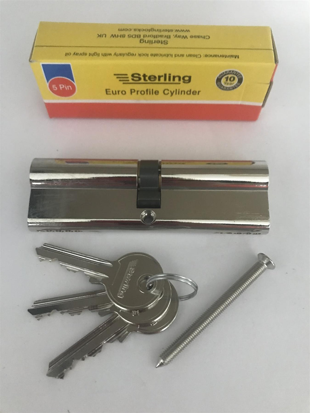Sterling EPN5050 Double Euro 5 Pin Cylinder 100mm (50x50), Polished Nickel