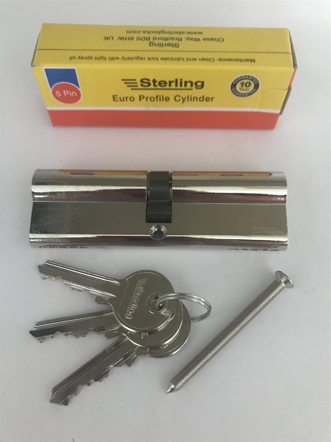 Sterling EPN5050 Double Euro 5 Pin Cylinder 100mm (50x50), Polished Nickel