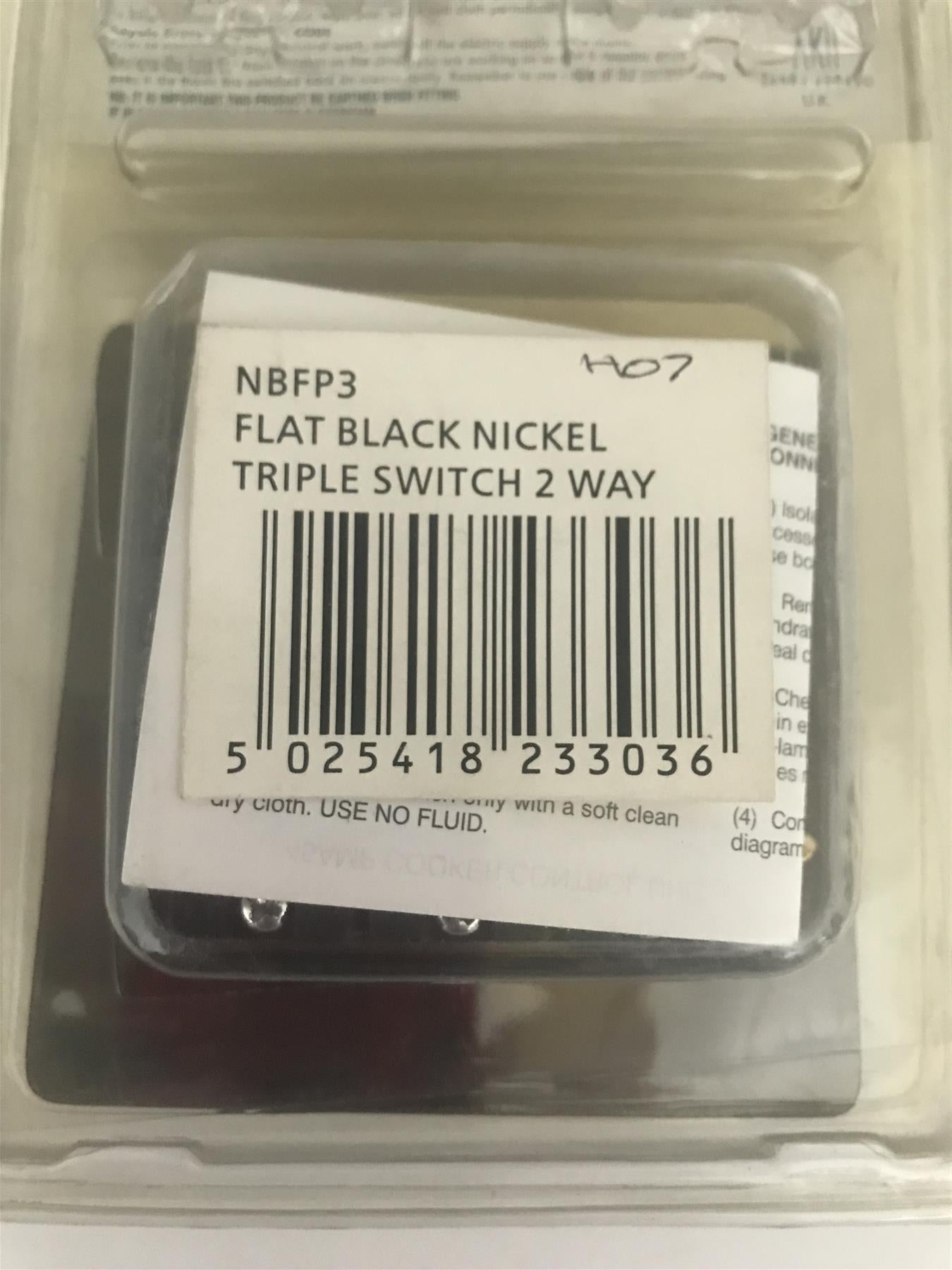 Royale Flat Black Nickel Triple Switch 3 Gang 2 Way NBFP3