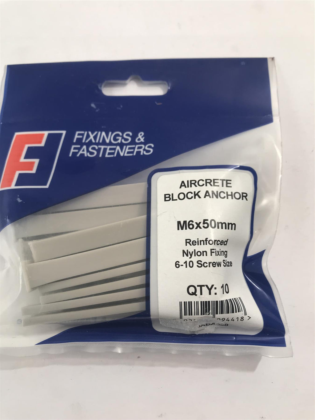 Forgefix Nylon Aircrete Block Anchor  M6 x 50mm (10 Pack)  10ABA650