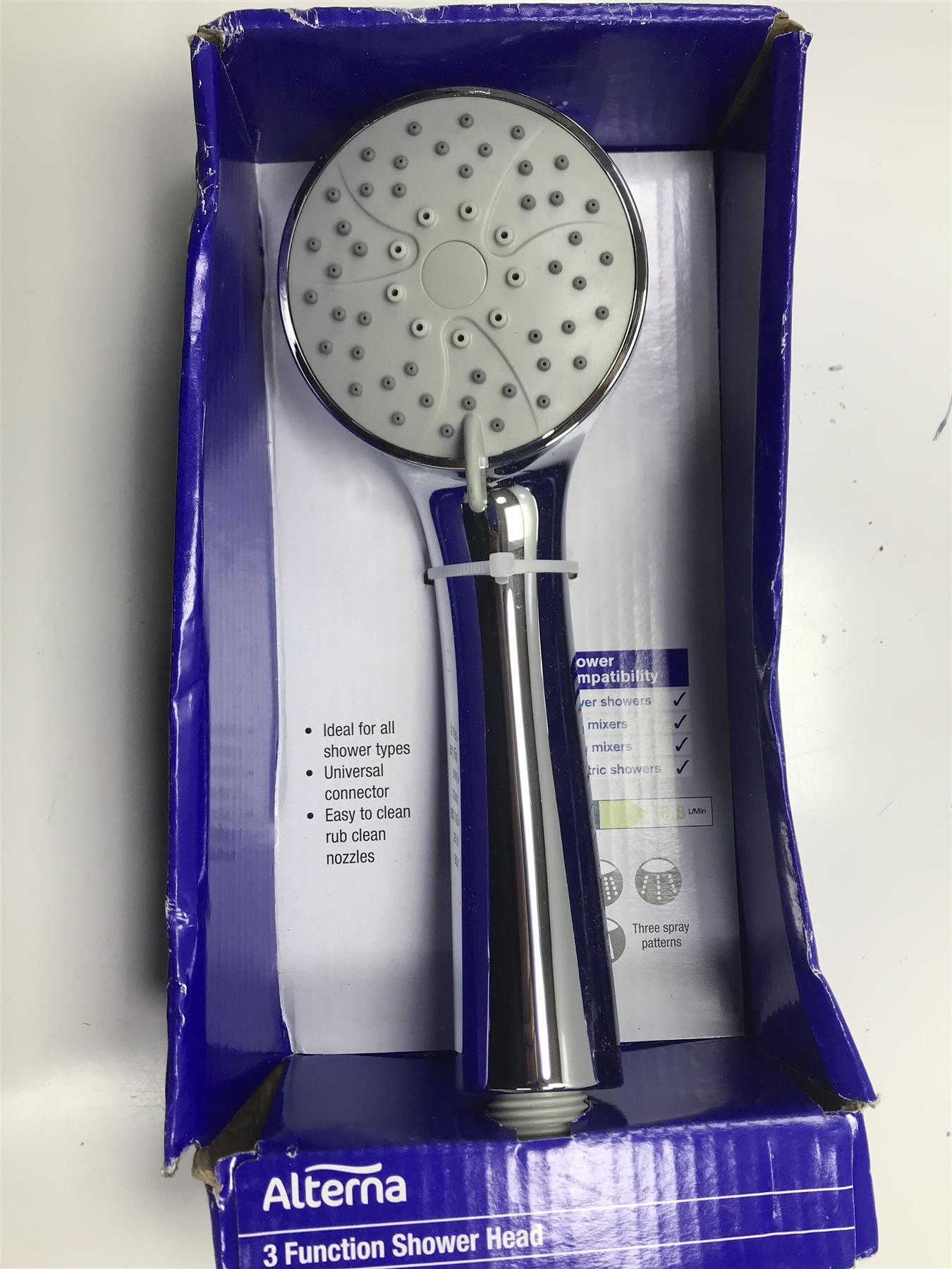 Alterna 3 Function Spray Pattern Bathroom Shower Head Chrome Connector ALTS0004