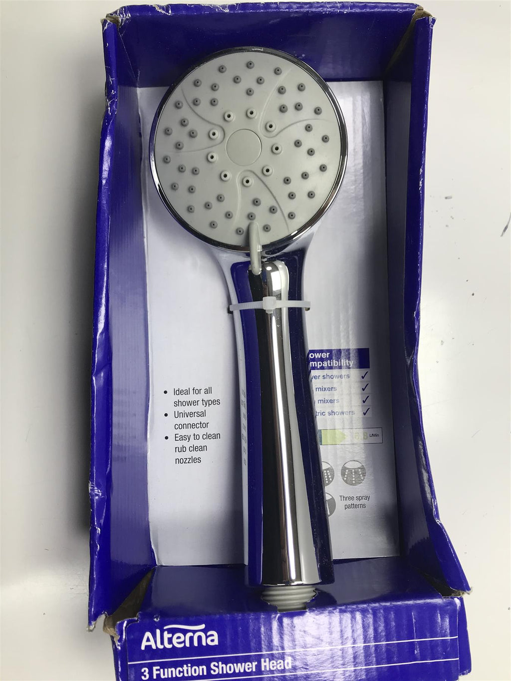 Alterna 3 Function Spray Pattern Bathroom Shower Head Chrome Connector ALTS0004