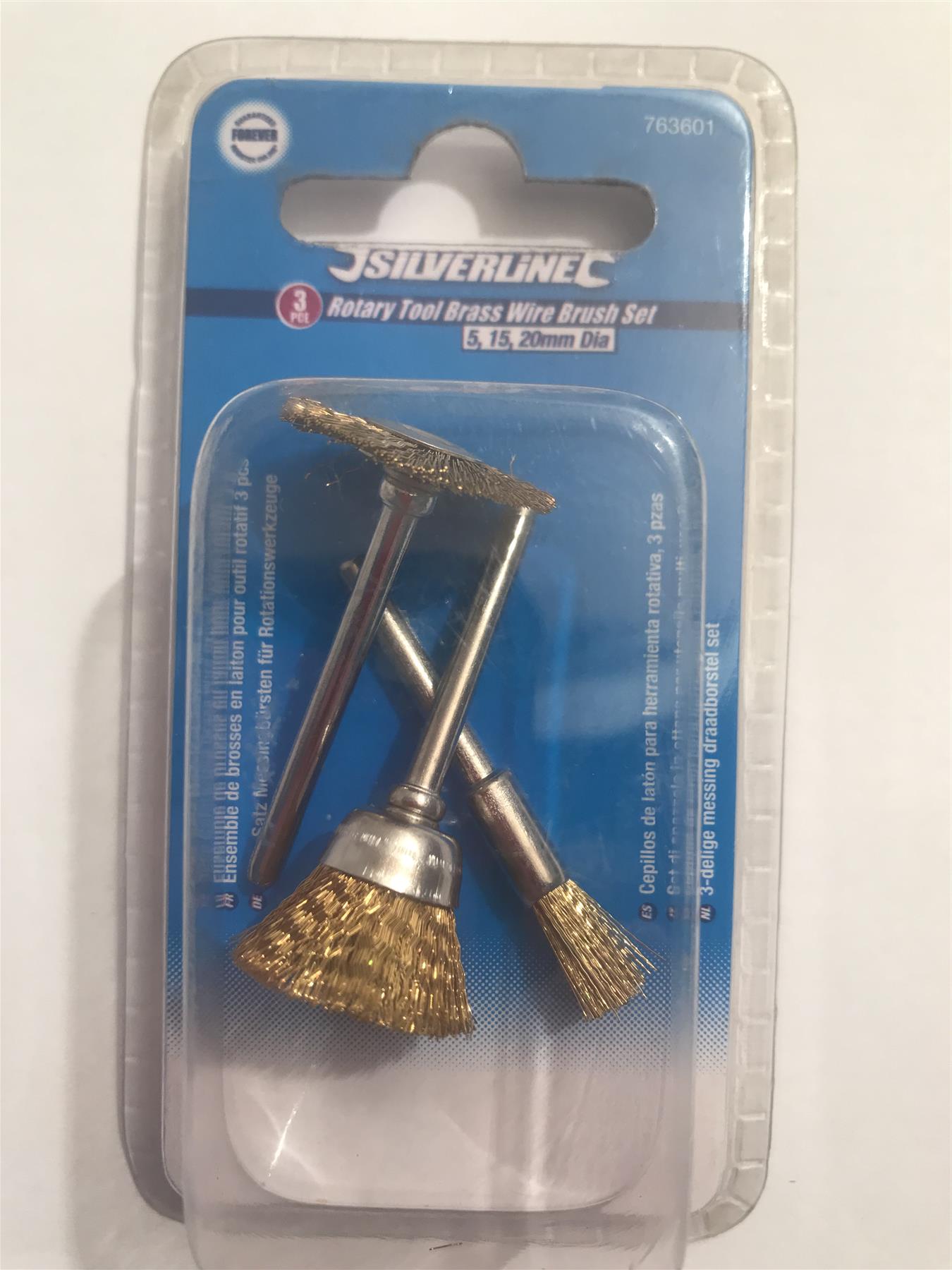 Silverline 3pc Rotary Tool Brass Wire Brush Set 5, 15, 20mm Dia. 763601