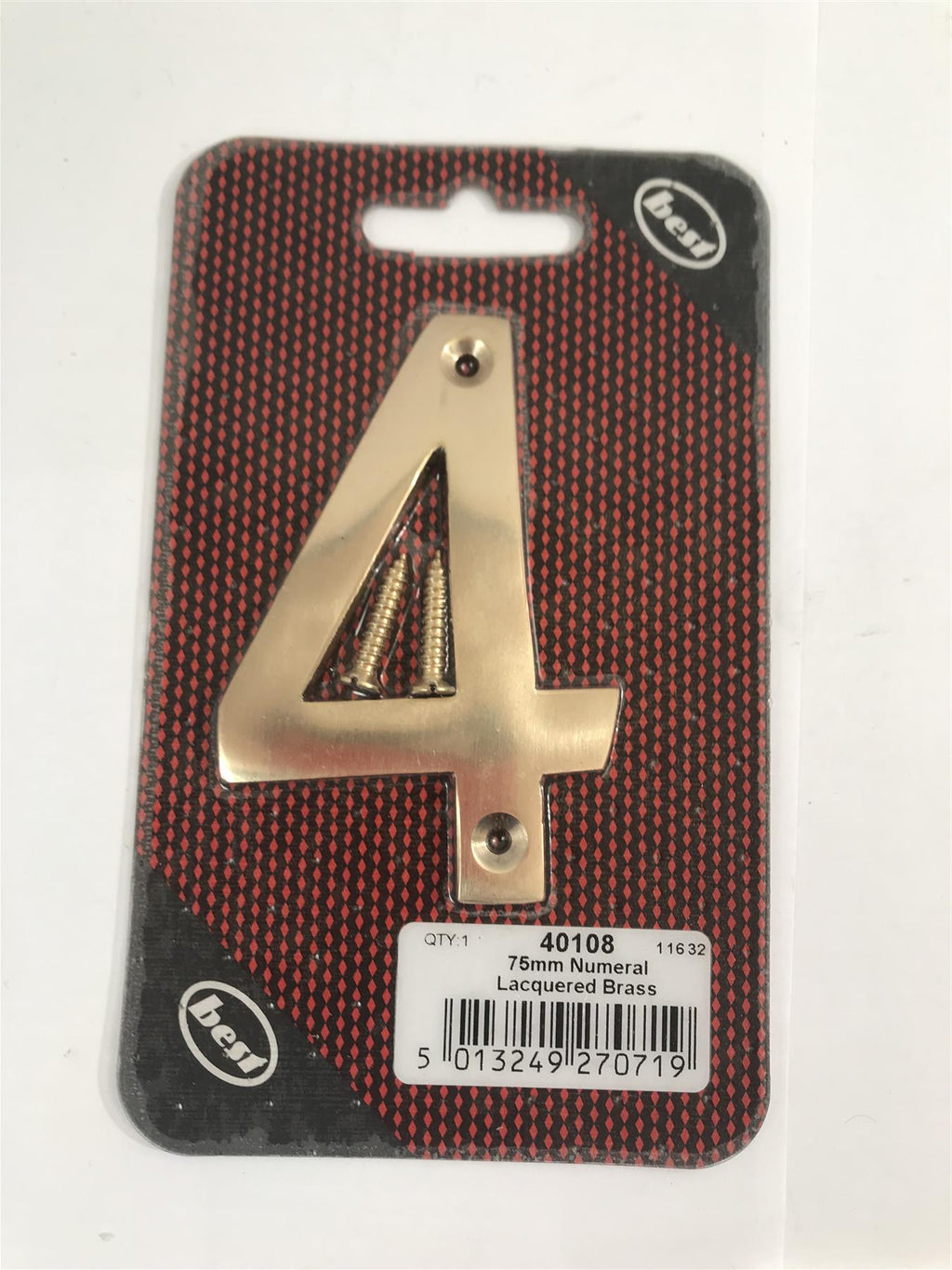 Best 75mm 3" Lacquered Brass No.4  with screws  -   40108