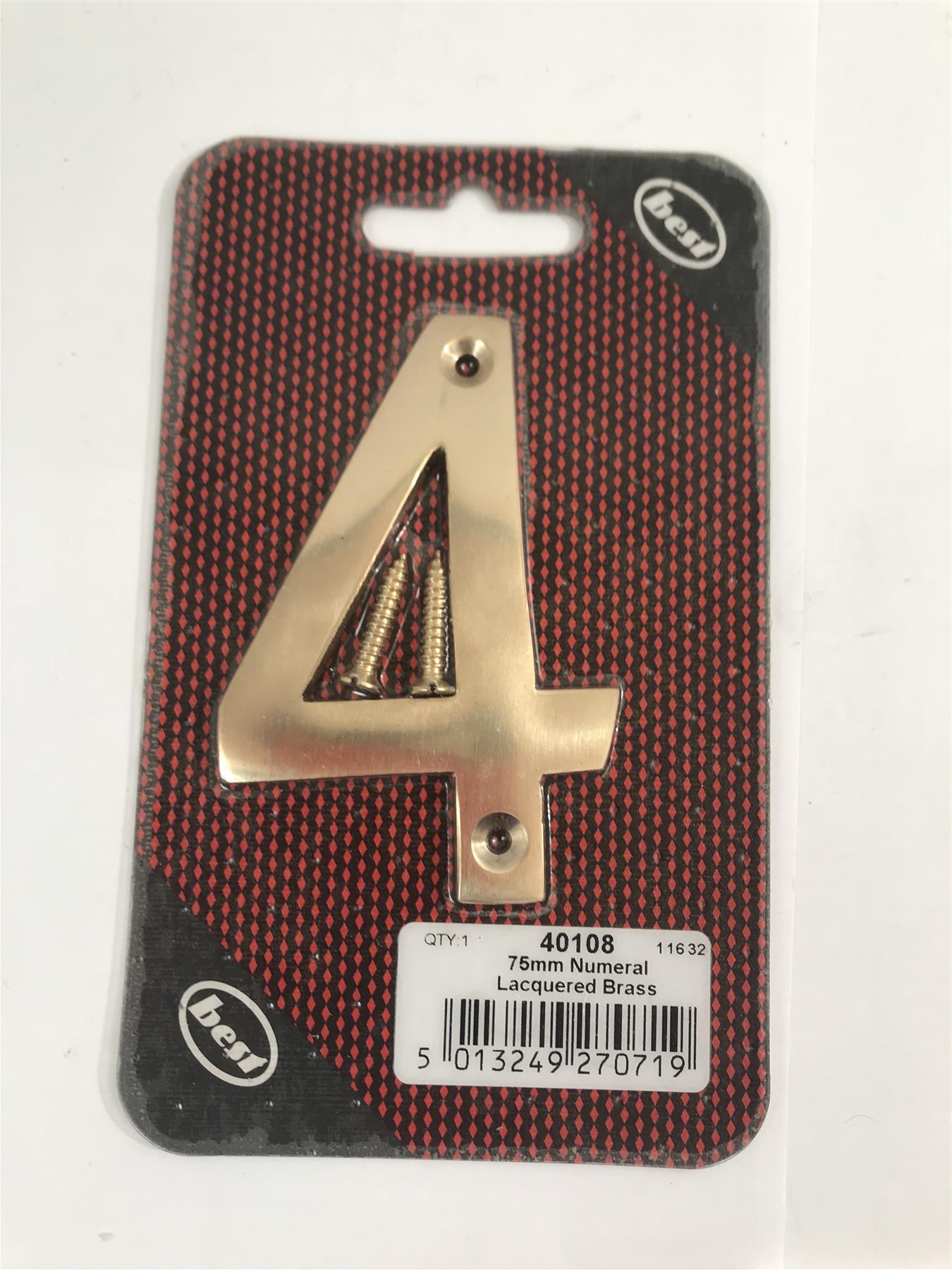 Best 75mm 3" Lacquered Brass No.4  with screws  -   40108