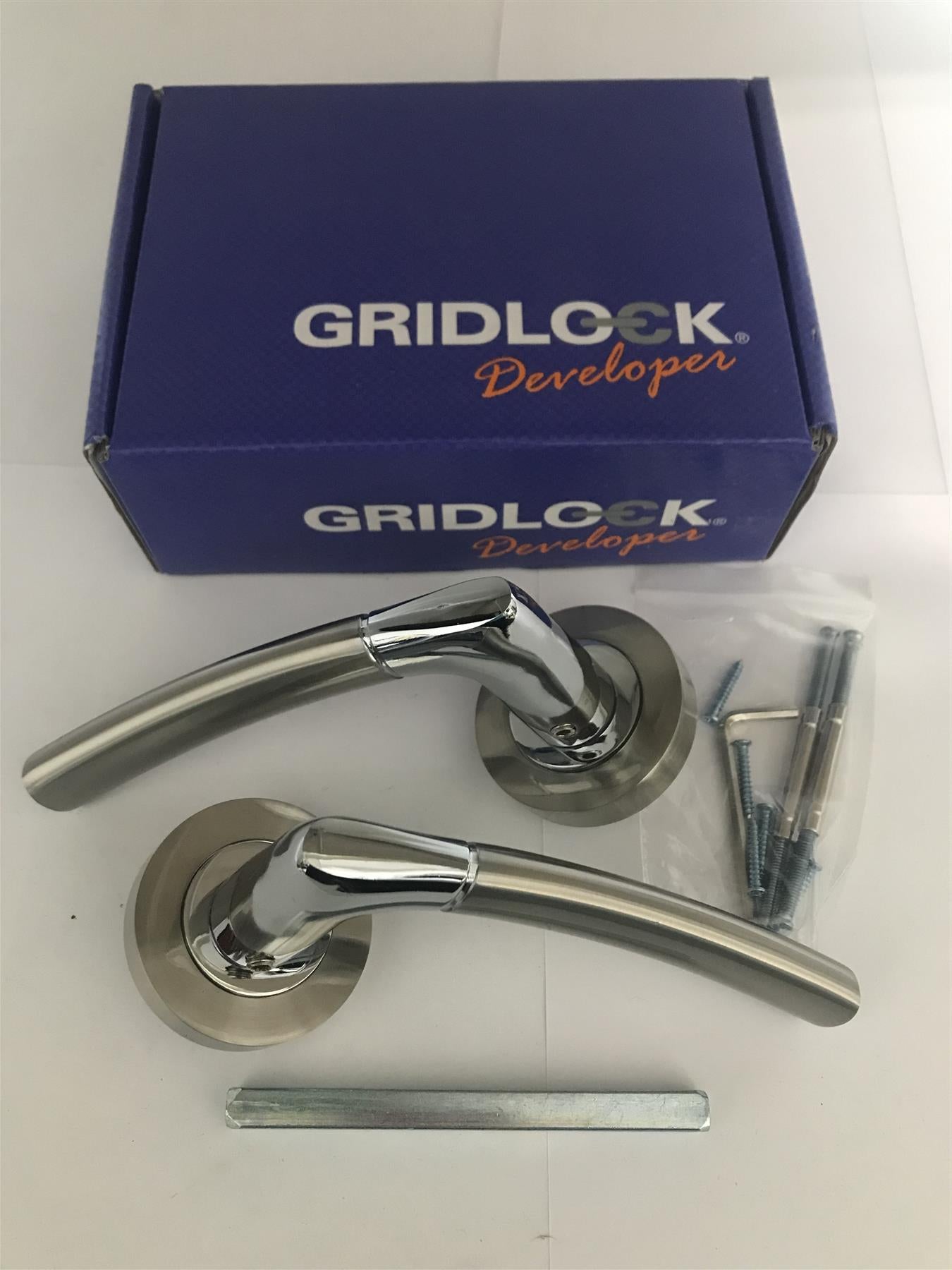 Gridlock Falcon Lever on Rose Polished Chrome/Satin Nickel IH DEV.FAL.09.CP/SN