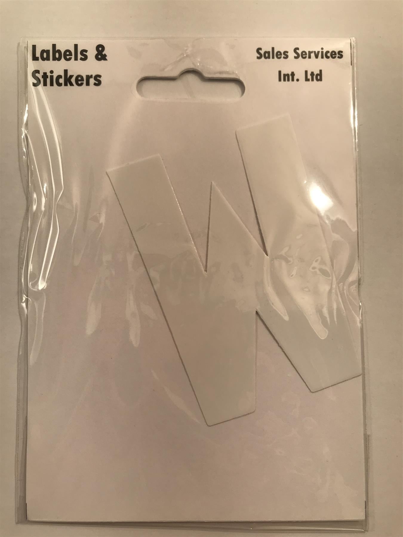 White Letter W Self  Adhesive Waterproof Sticker 8 x 6cm