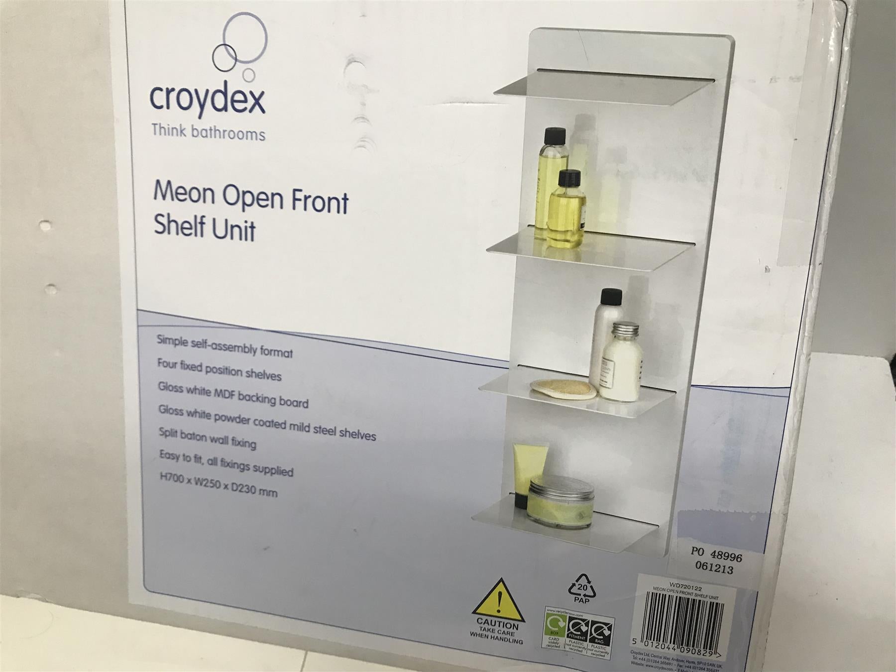 Croydex Gloss White Powder Coated Steel Shelf Unit  H700 x W250 x D230mm