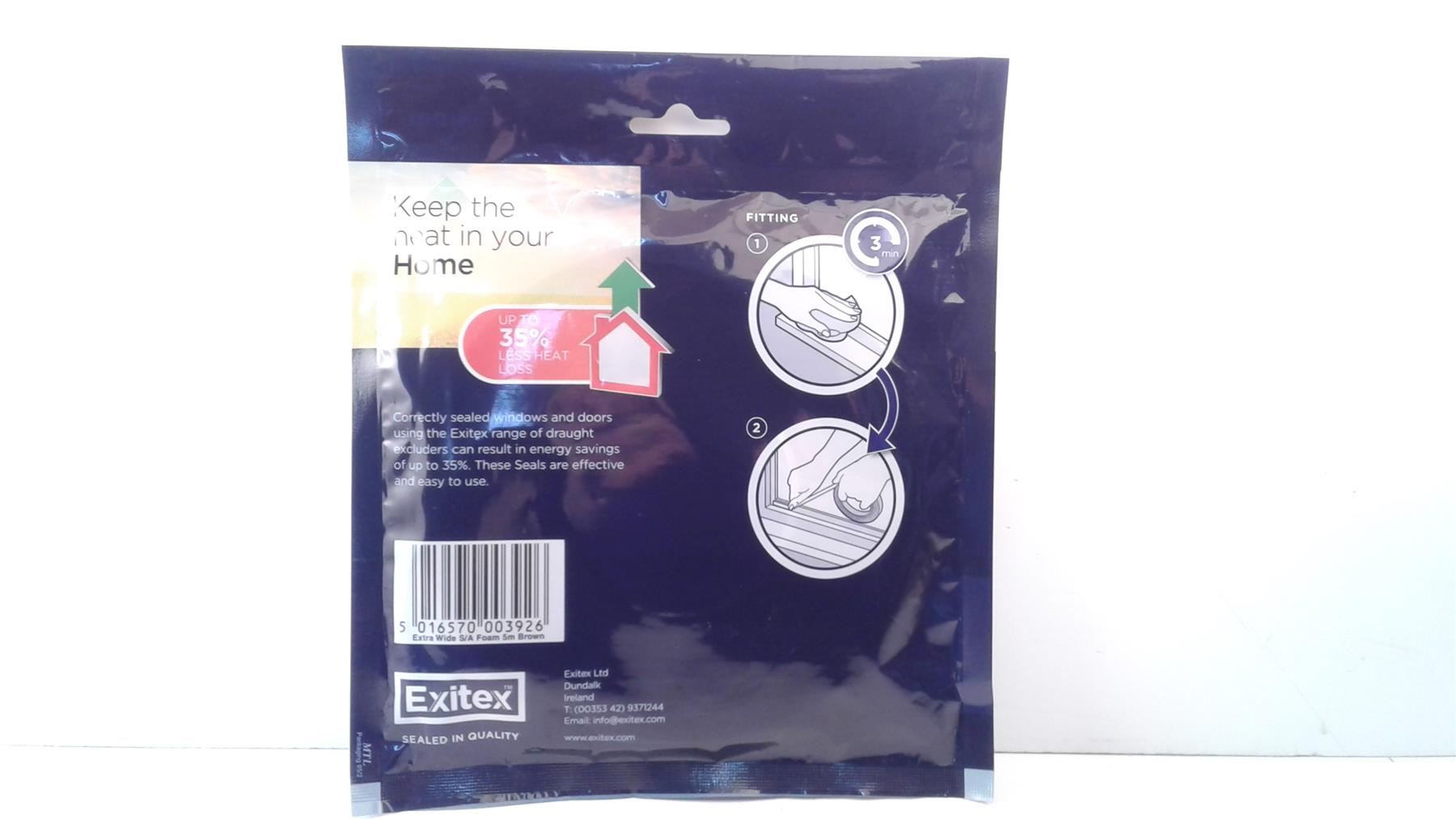 Exitex 5m 1- 4mm Brown Self Adesive Foam Fits all Doors & Windows