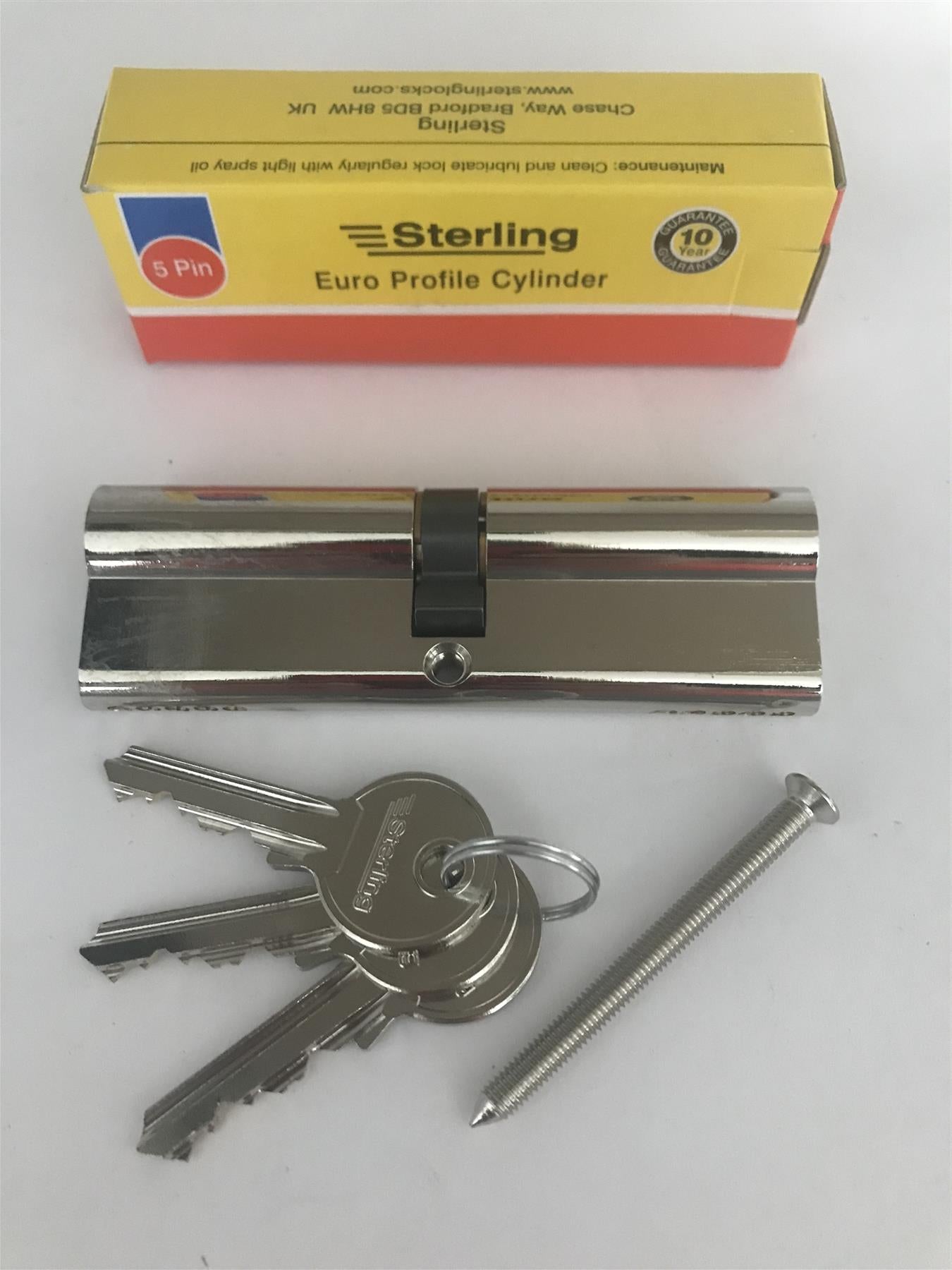 Sterling EPN5050 Double Euro 5 Pin Cylinder 100mm (50x50), Polished Nickel