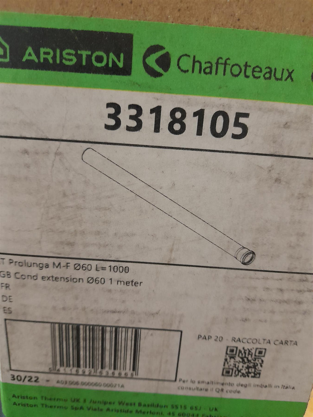 Ariston 3318105 Flue extension, (L)1000mm