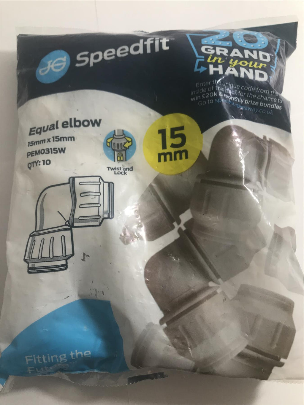 John Guest Speedfit PEM0315W 15 mm Equal Elbow - White (Pack of 10)