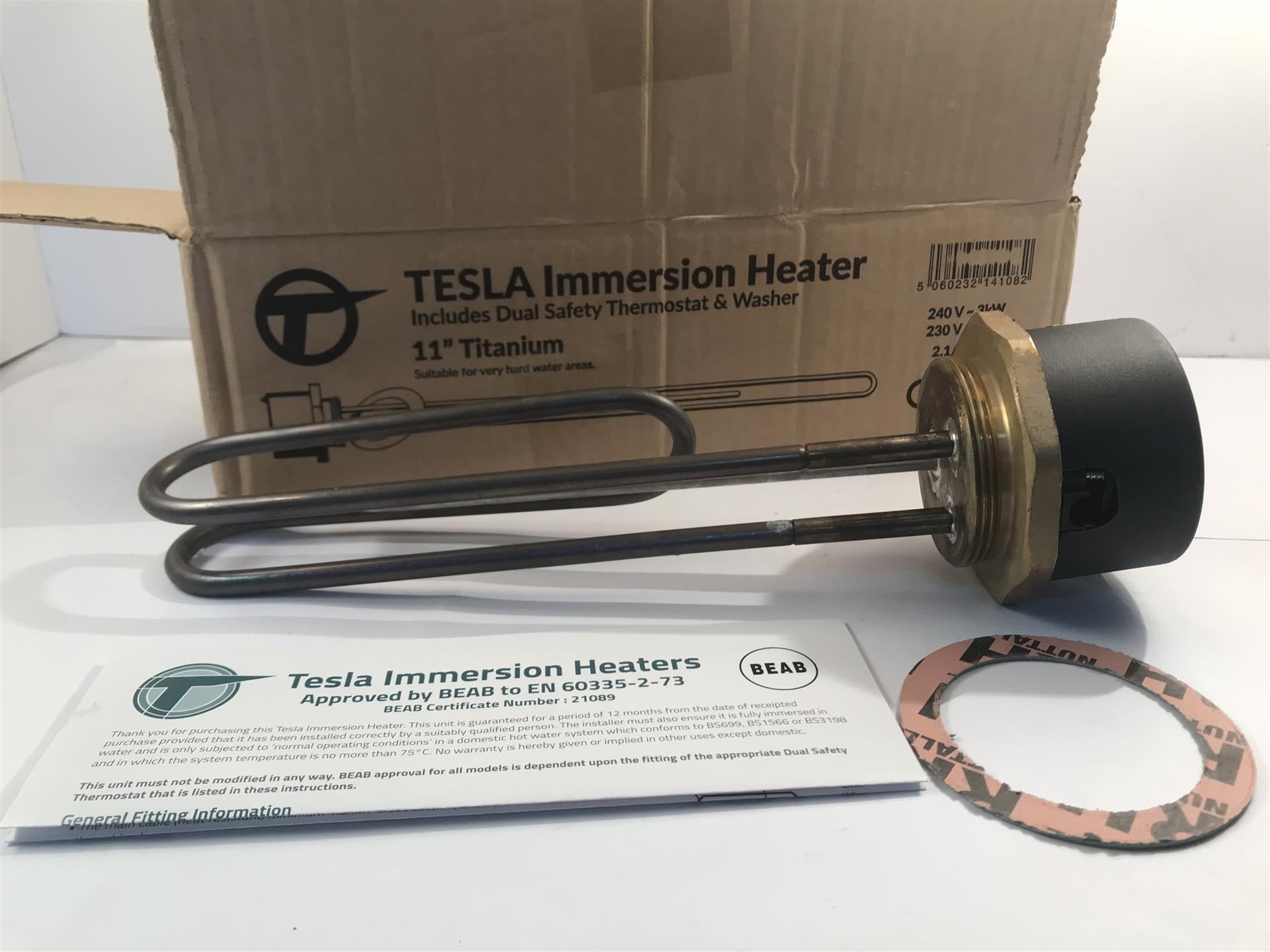 Tesla 11" Immersion Heater 2 1/4 BSP TITANIUM 7" Stat 3KW Dual Safety TIH565