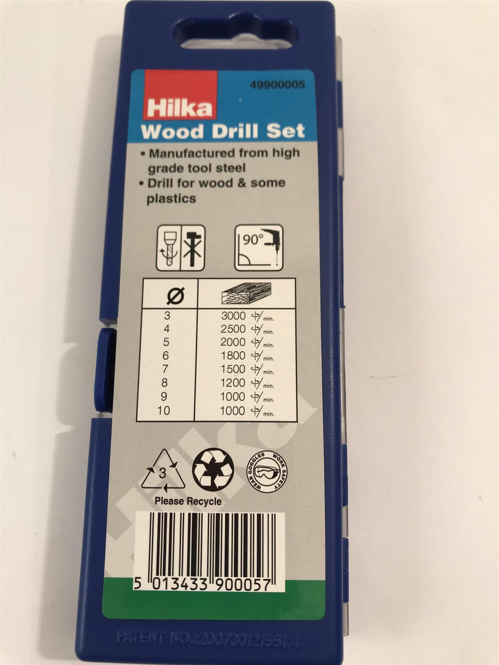 Hilka 5pc Wood Plastic Drill Bit Boring Set 4mm 5mm 6mm 8mm 10mm & Storage Case