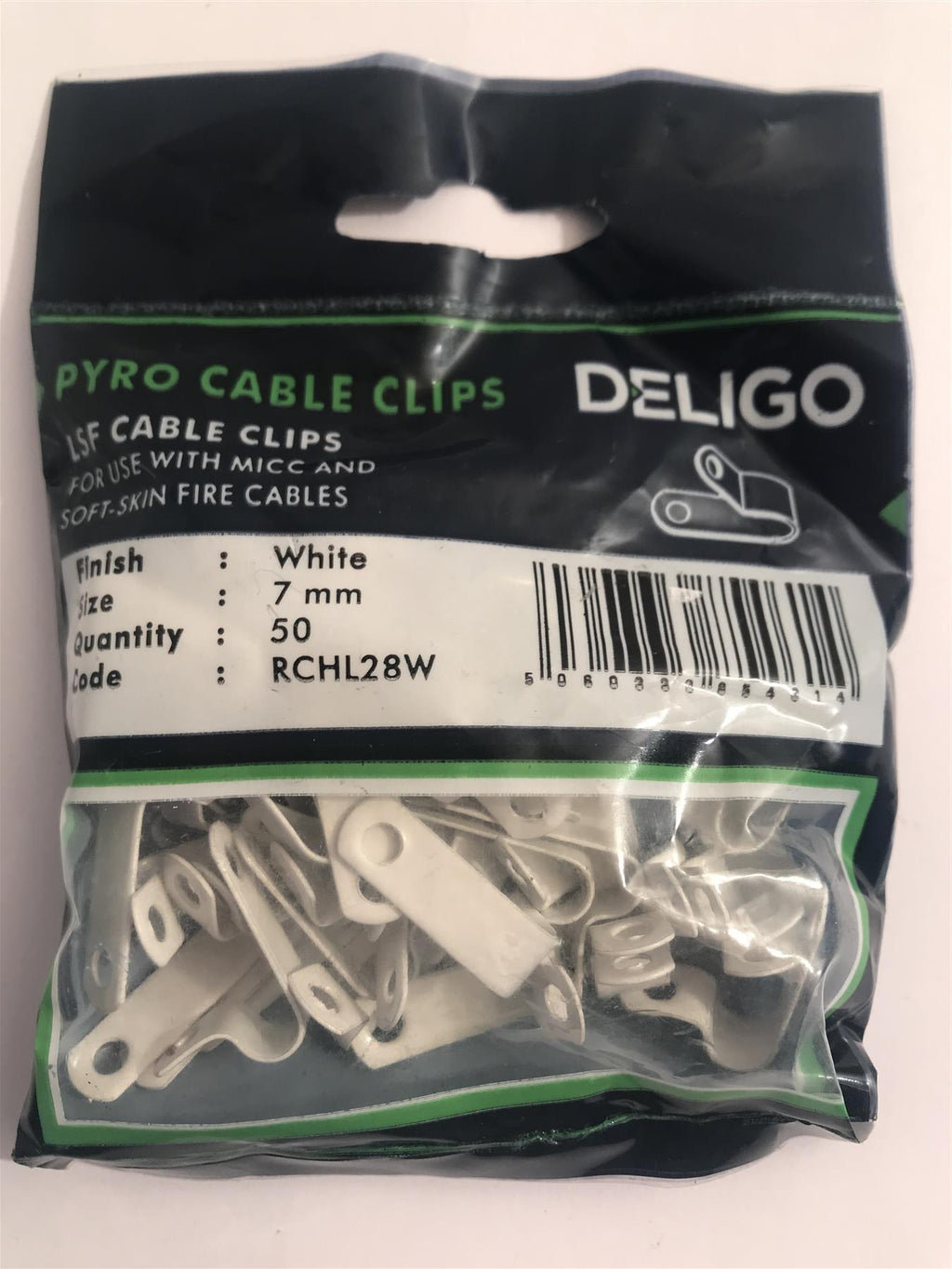 Deligo LSF Coated White Pyro Cable Clips 7mm RCHL28W (50 Pack)