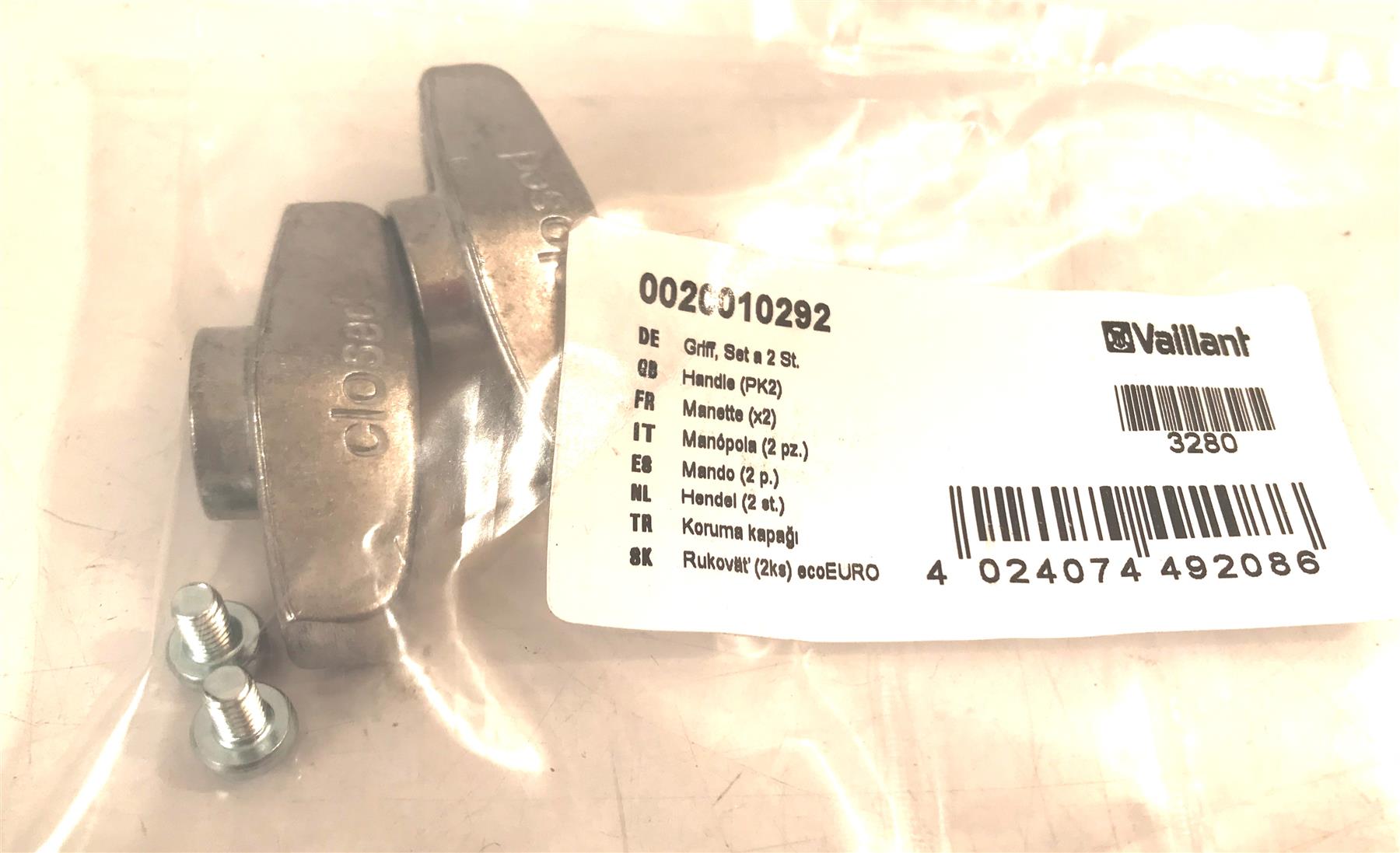 Vaillant Original Metal Handle Knob 0020010292 pack of 2