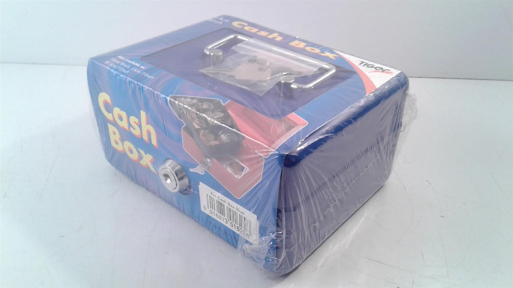 Blue 150x120x75mm Cash Boxes Money Holder Metal Handle Security Safe Key Lock