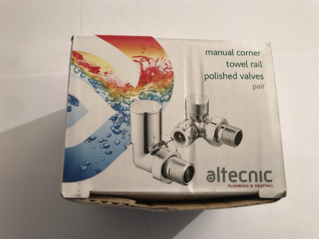 Altecnic Modern Corner Towel Rail Radiator Valves PChrome YU-JQAL029LC