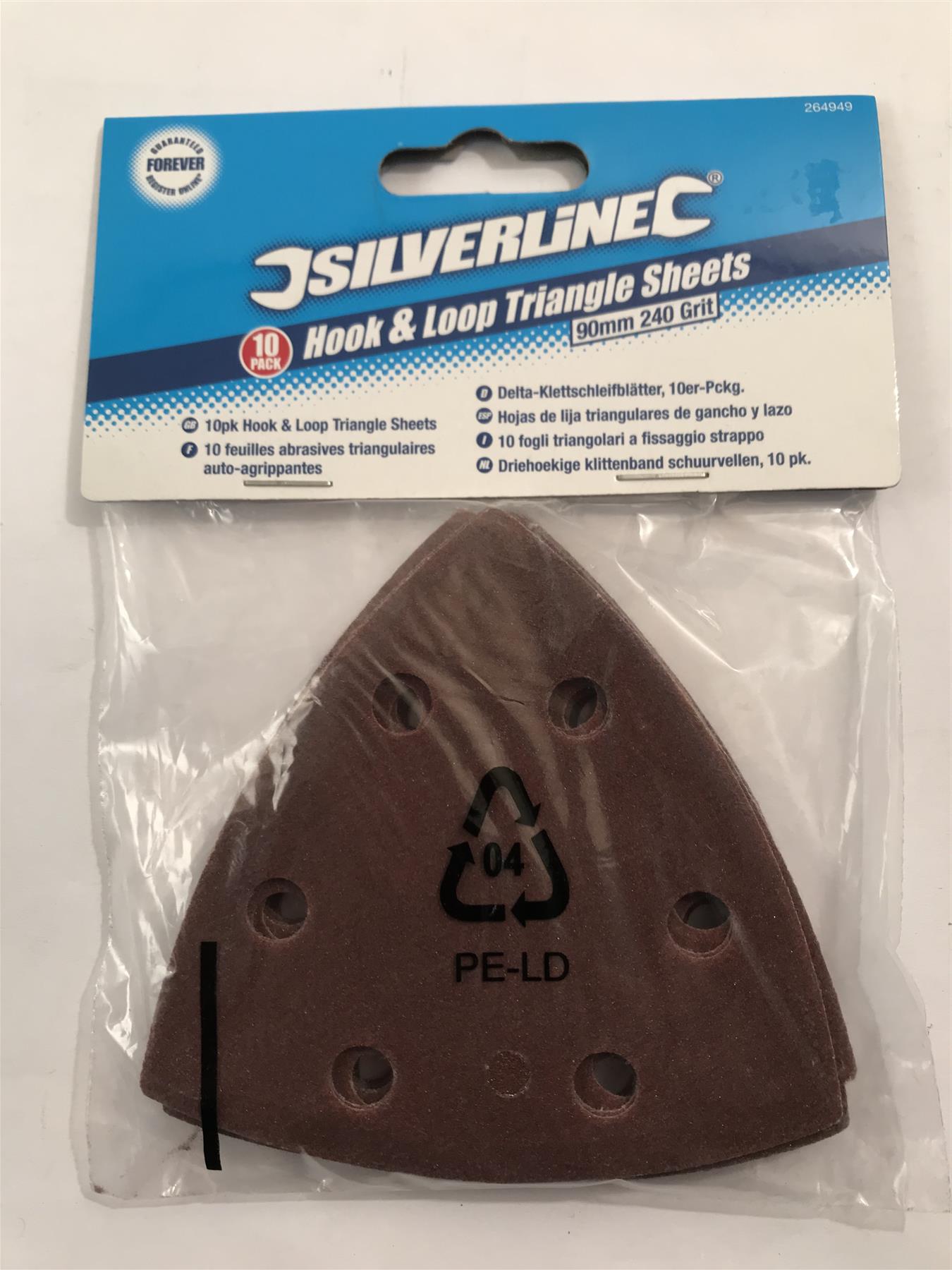 Silverline Hook & Loop Triangle Sheets 90mm  240 Grit  10 pack 264949