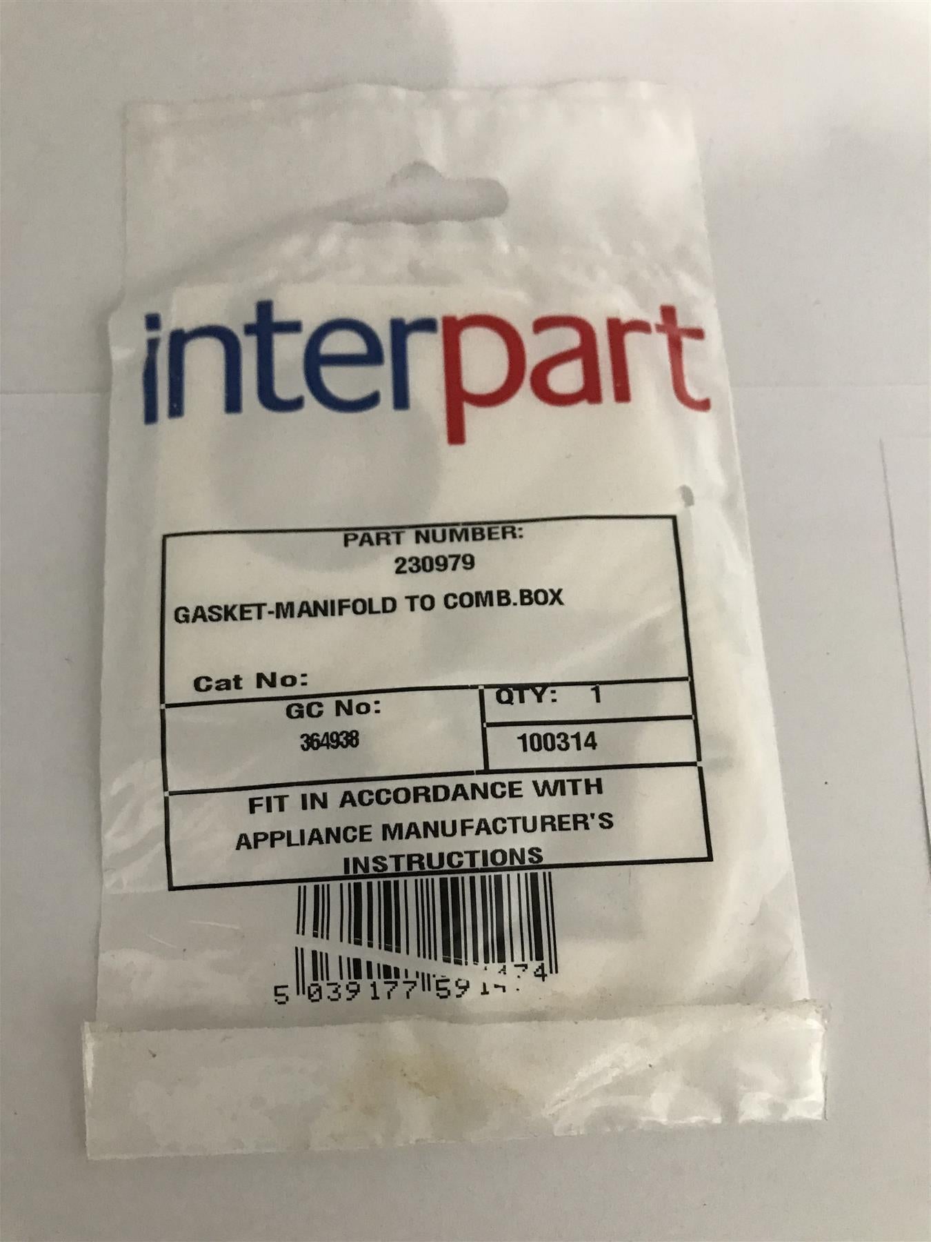 BAXI SOLO MANIFOLD TO COMBUSTION BOX GASKET 230979