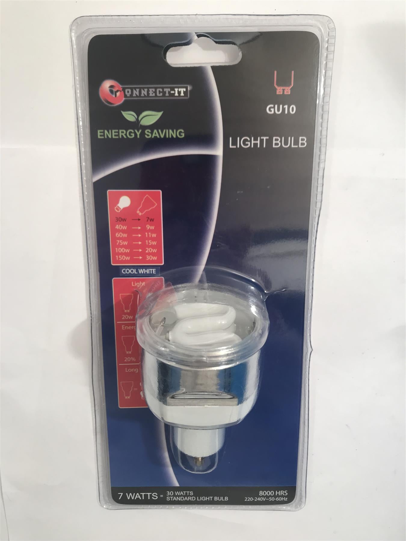 Connect-It GU10 7W Long Barrell Energy Saving Light Bulb Cool White  ESL-1034