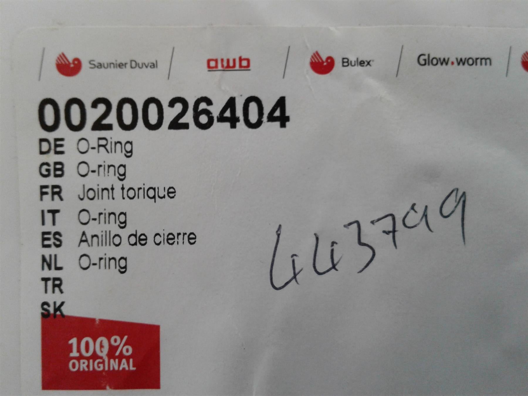 NEW GLOWWORM O RING 0020026404 FLEXICOM HX CX SX