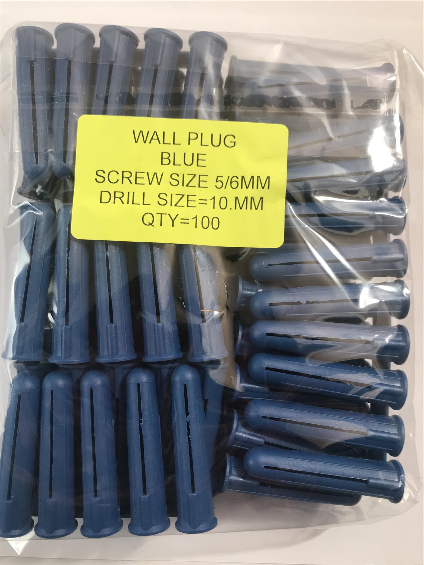 100pc Wall Plug 10mm Blue